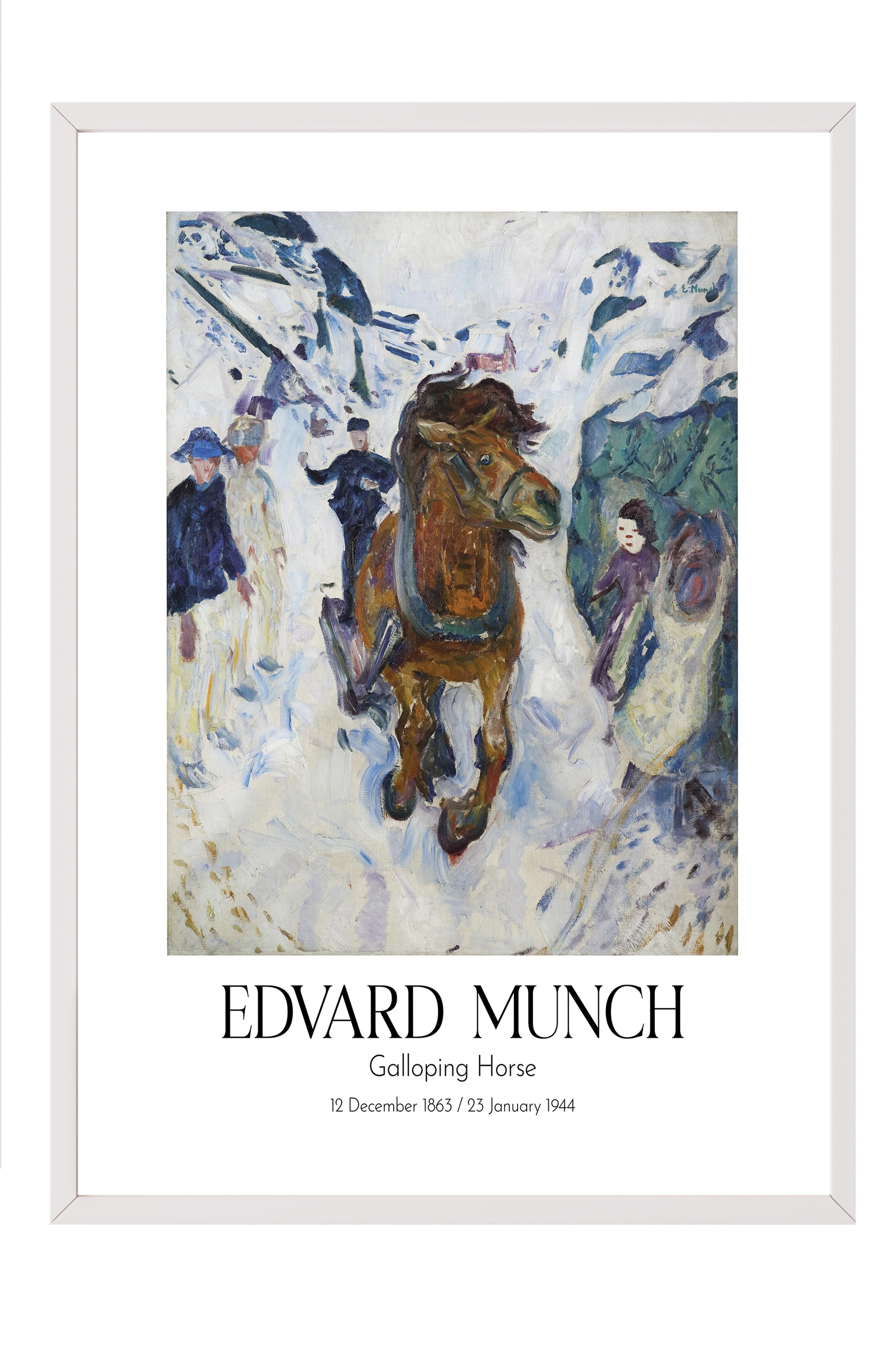 Edvard Munch - Galloping Horse, Beyaz Çerçeveli Tablo, Sanat Serisi NO:111711
