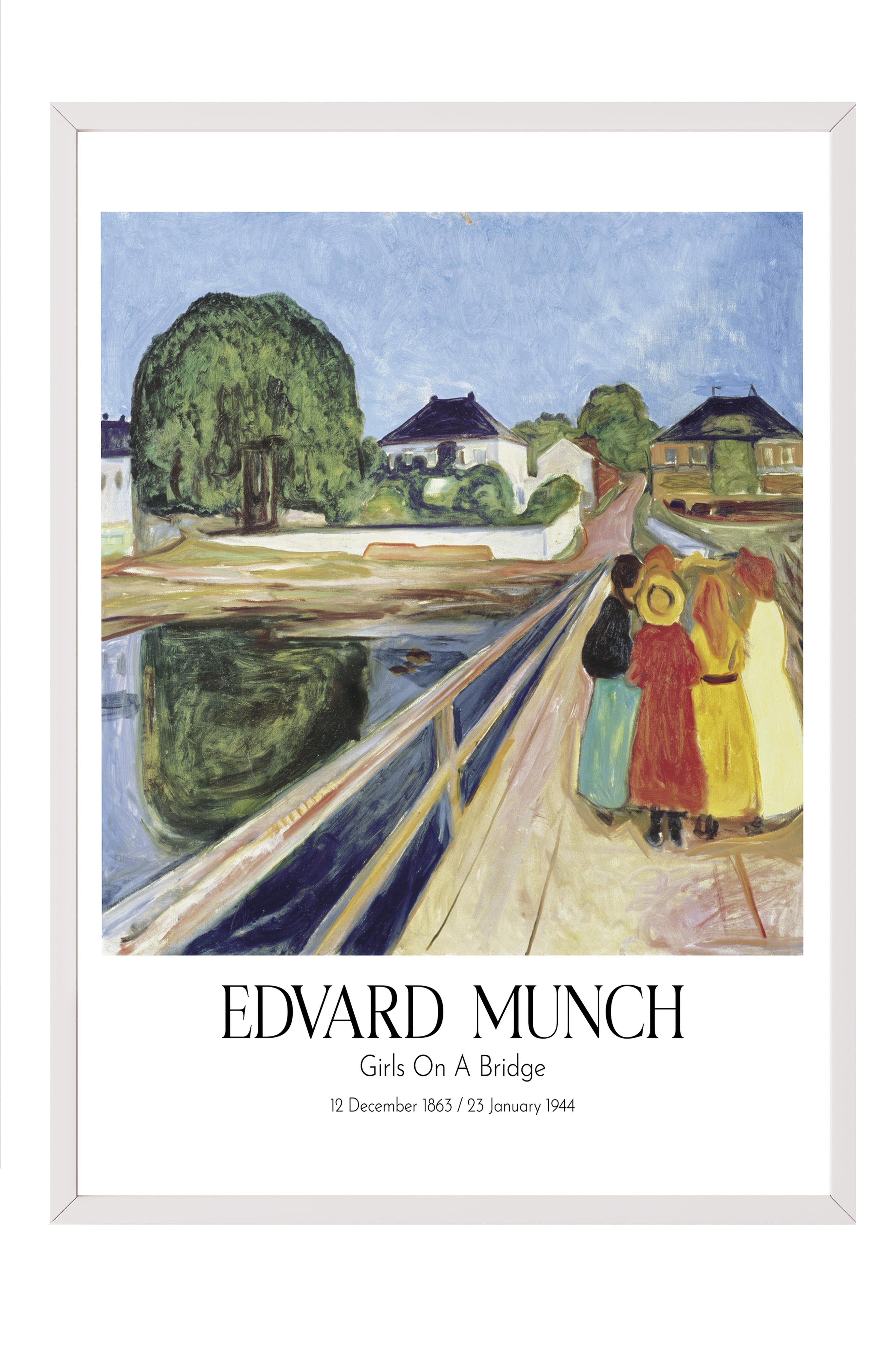 Edvard Munch - Girls On A Bridge, Beyaz Çerçeveli Tablo, Sanat Serisi NO:111712