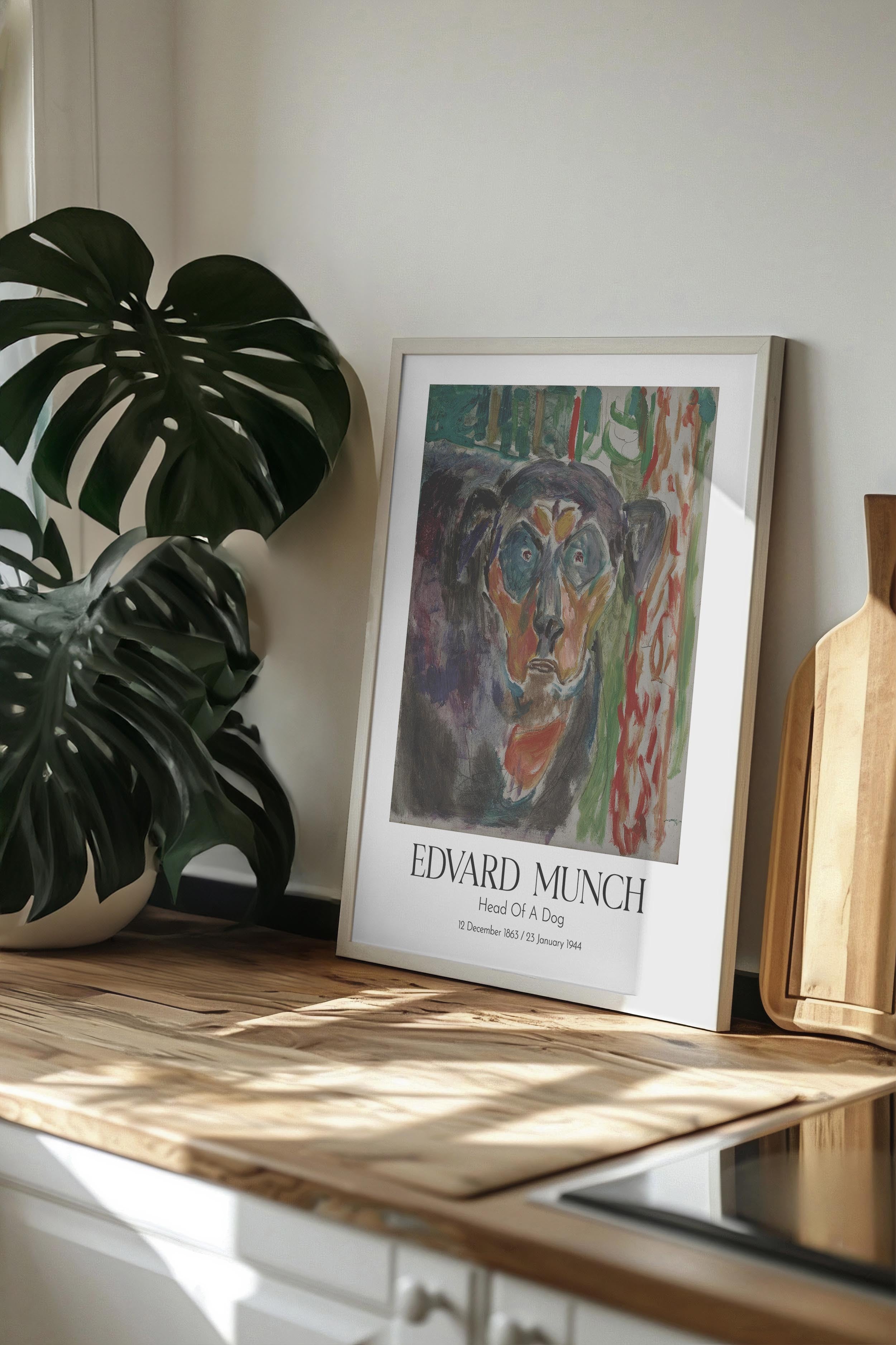 Edvard Munch - Head Of A Dog, Beyaz Çerçeveli Tablo, Sanat Serisi NO:111713