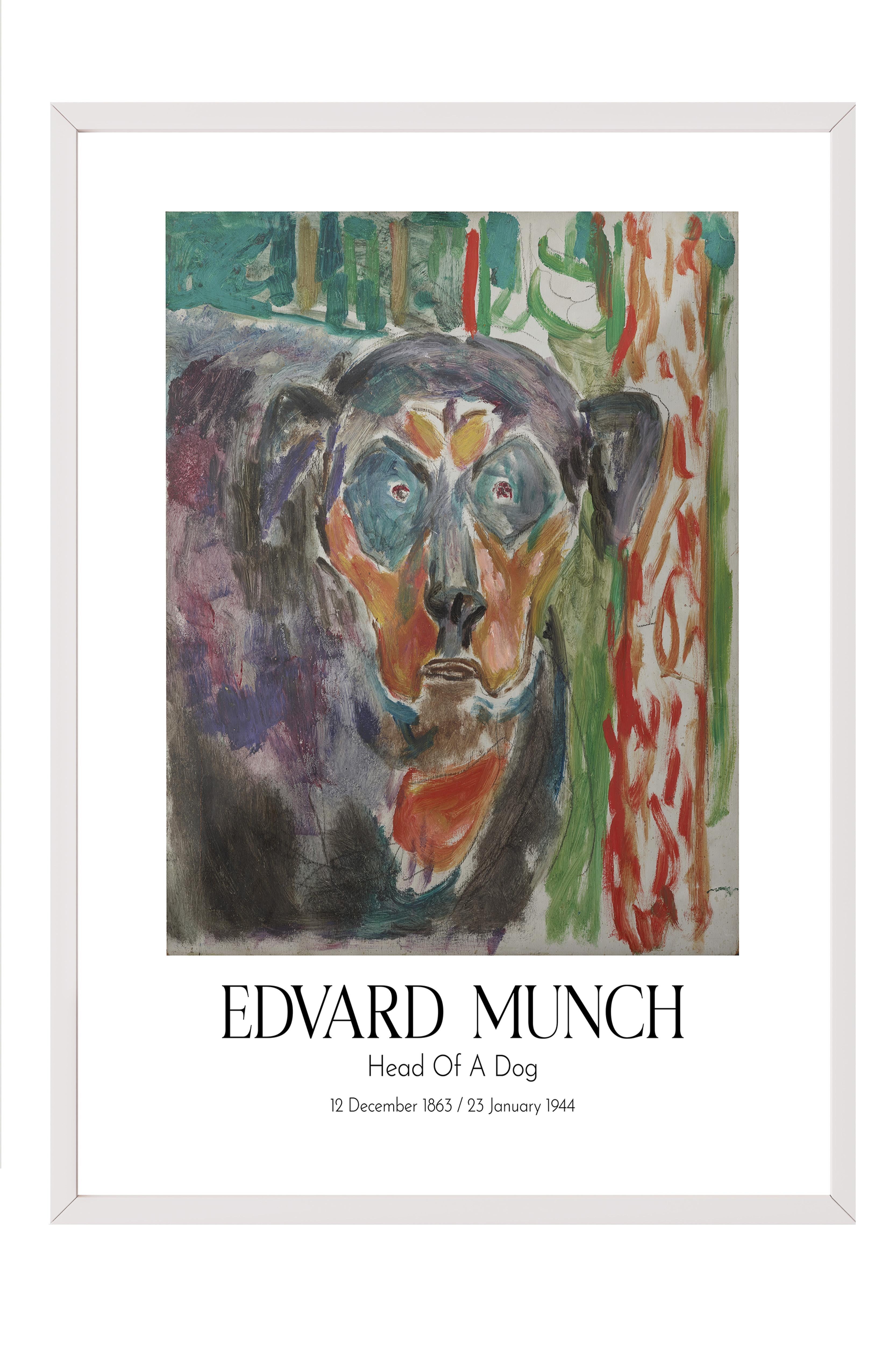 Edvard Munch - Head Of A Dog, Beyaz Çerçeveli Tablo, Sanat Serisi NO:111713