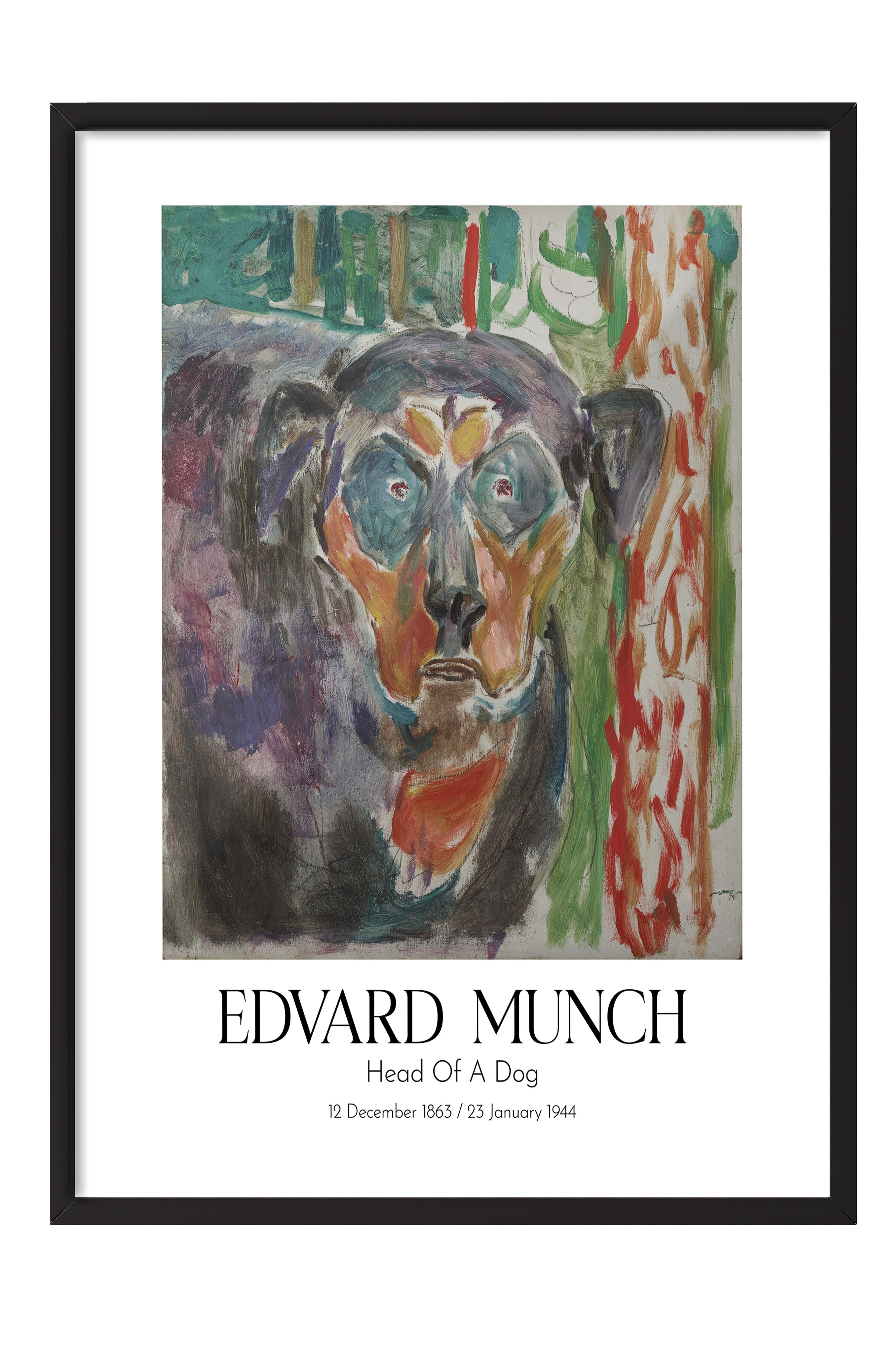 Edvard Munch - Head Of A Dog, Siyah Çerçeveli Tablo, Sanat Serisi NO:111713