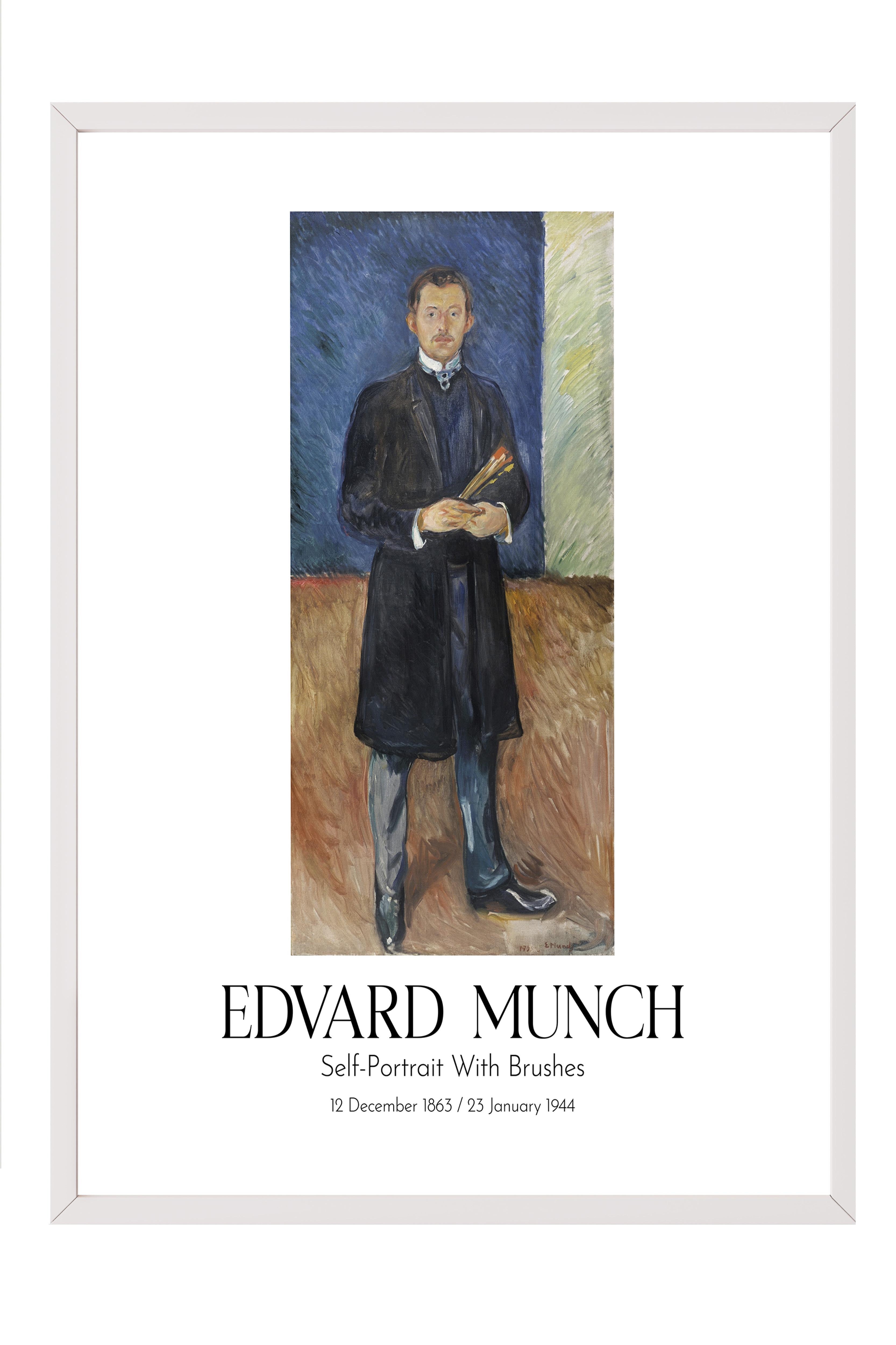 Edvard Munch - Self-Portrait With Brushes, Beyaz Çerçeveli Tablo, Sanat Serisi NO:111721