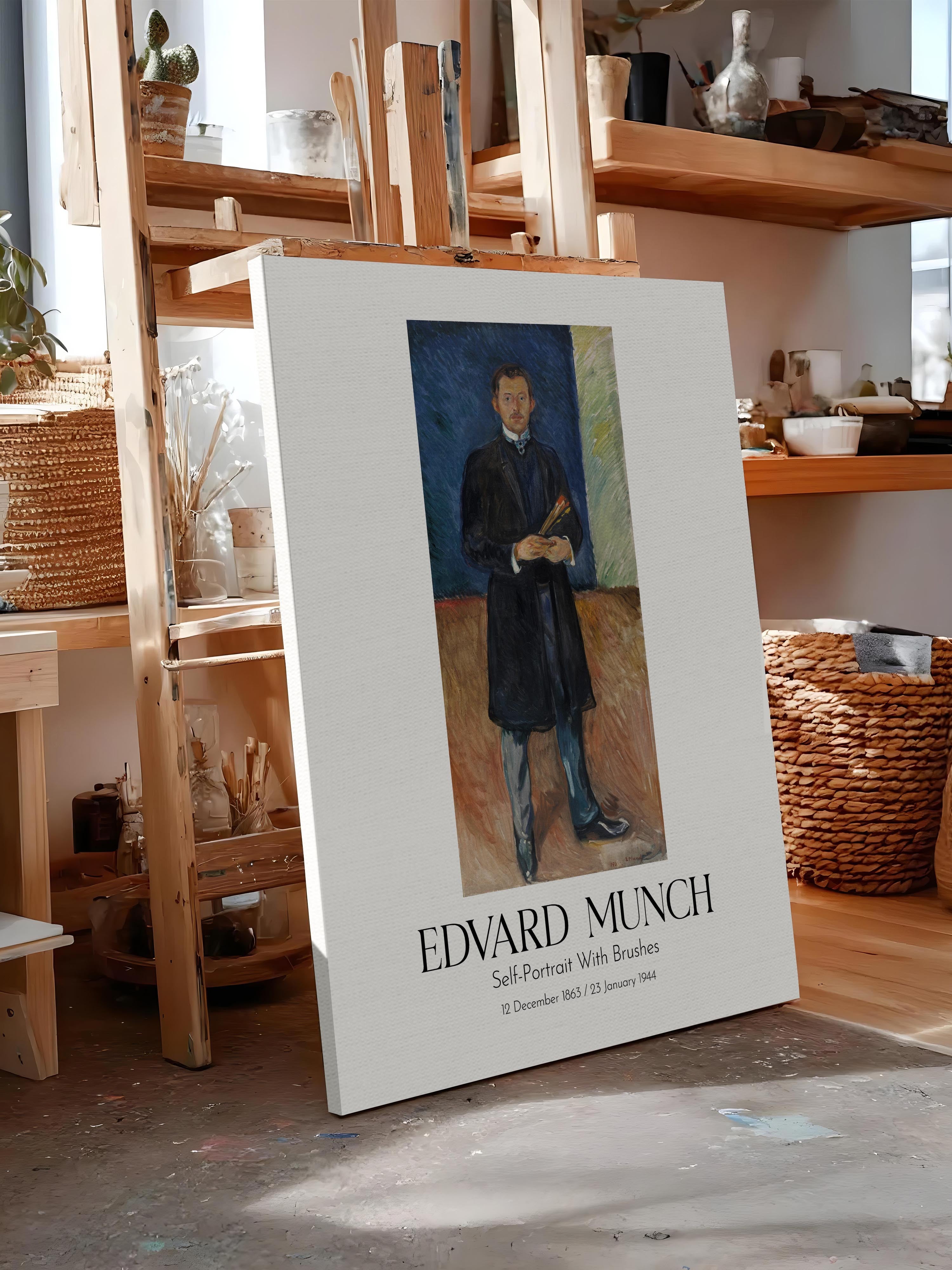 Edvard Munch - Self-Portrait With Brushes, Kanvas Tablo, Sanat Serisi NO:111721