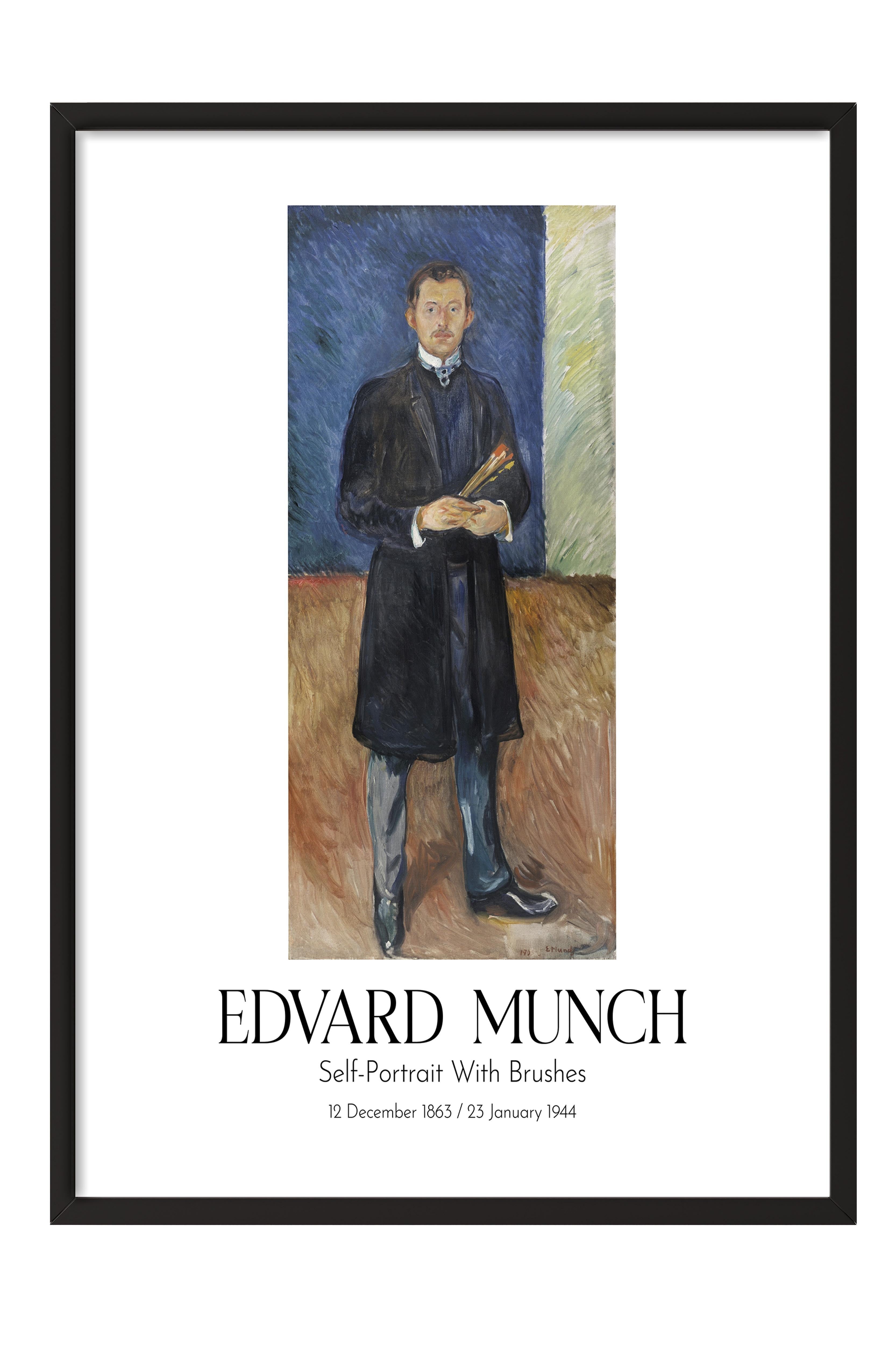Edvard Munch - Self-Portrait With Brushes, Siyah Çerçeveli Tablo, Sanat Serisi NO:111721