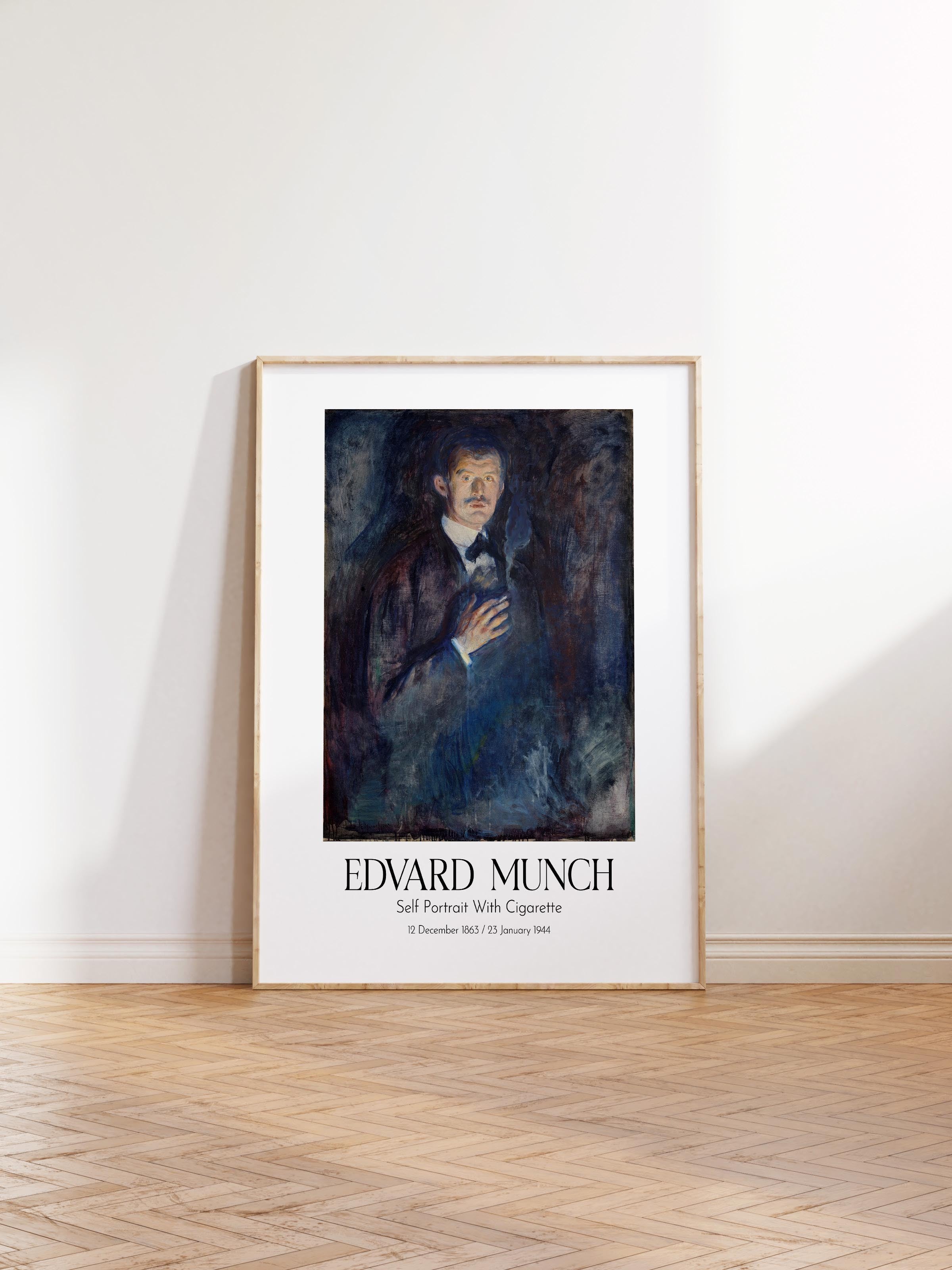 Edvard Munch - Self Portrait With Cigarette, Ahşap Çerçeveli Tablo, Sanat Serisi NO:111720