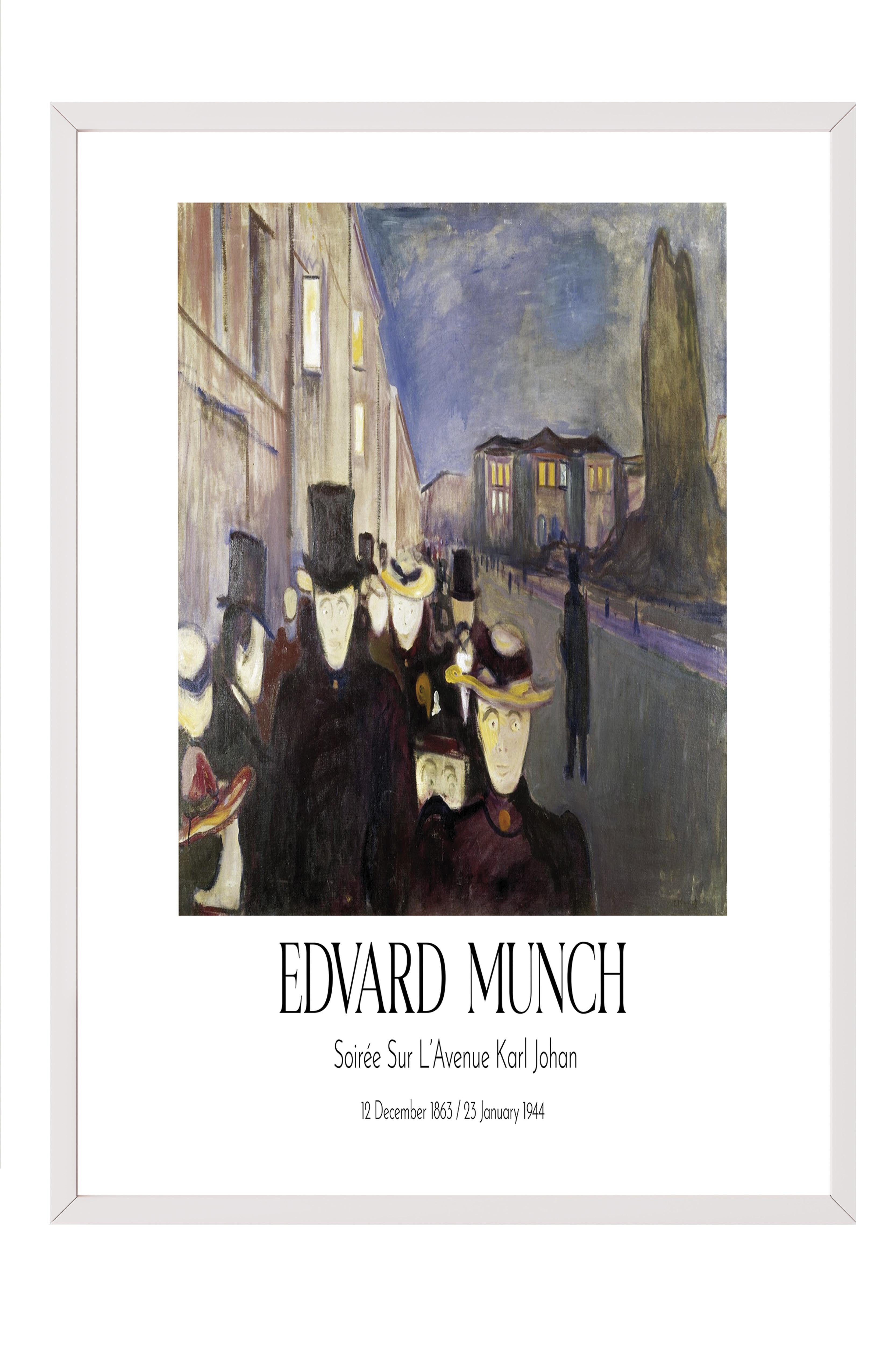 Edvard Munch - Soirée Sur L'Avenue Karl Johan, Beyaz Çerçeveli Tablo, Sanat Serisi NO:111743
