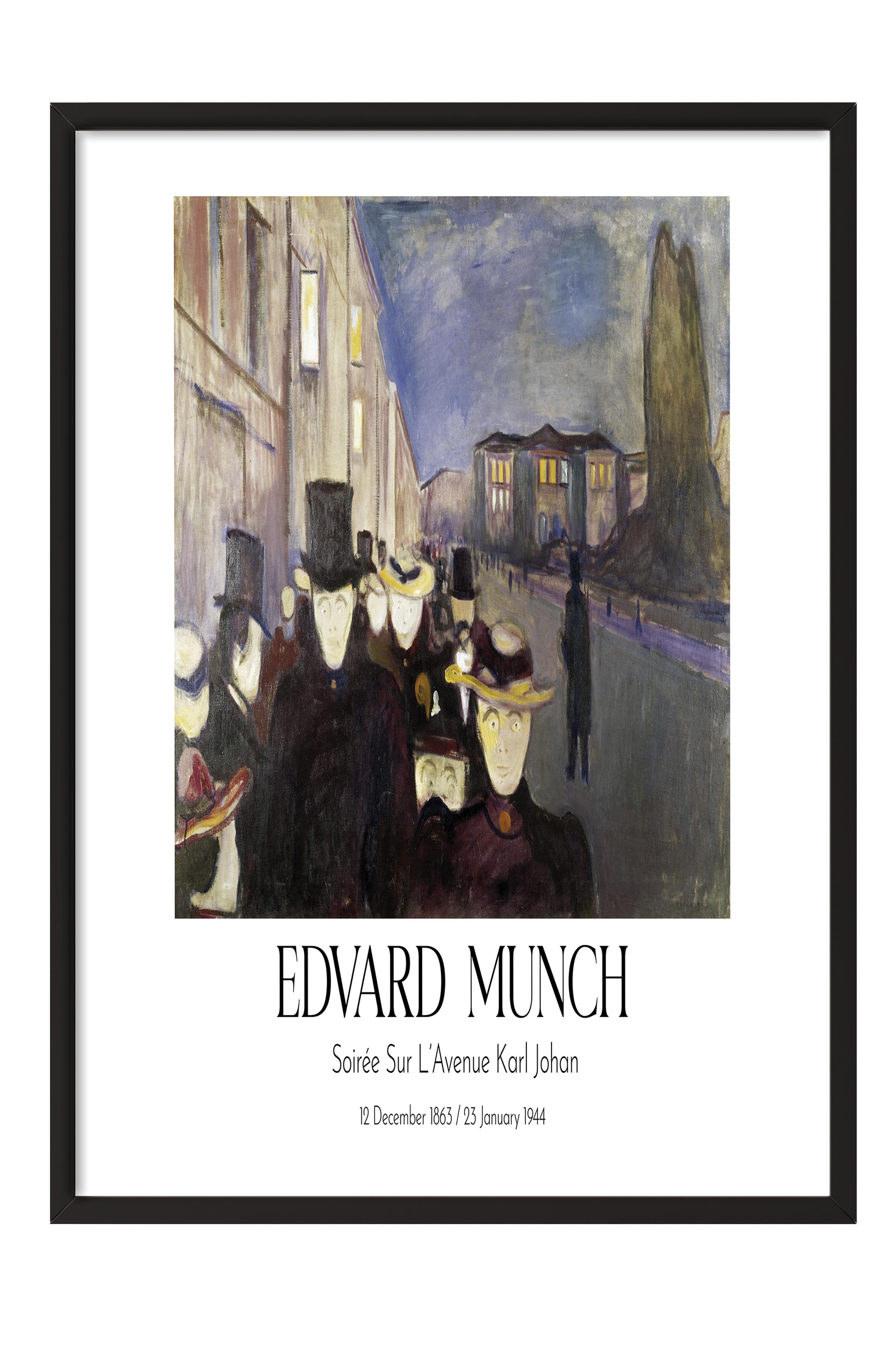 Edvard Munch - Soirée Sur L'Avenue Karl Johan, Siyah Çerçeveli Tablo, Sanat Serisi NO:111743