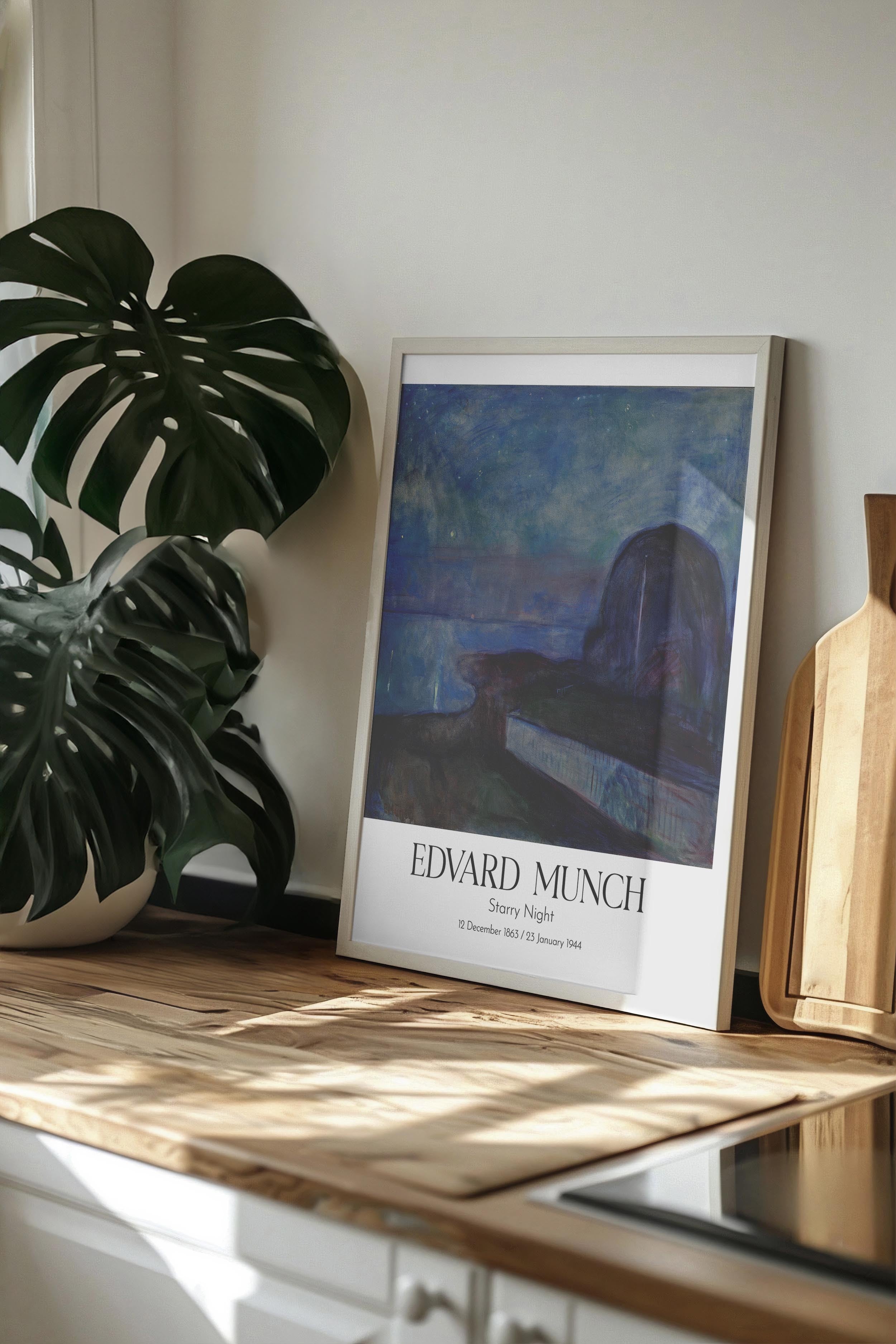 Edvard Munch - Starry Night, Beyaz Çerçeveli Tablo, Sanat Serisi NO:111722