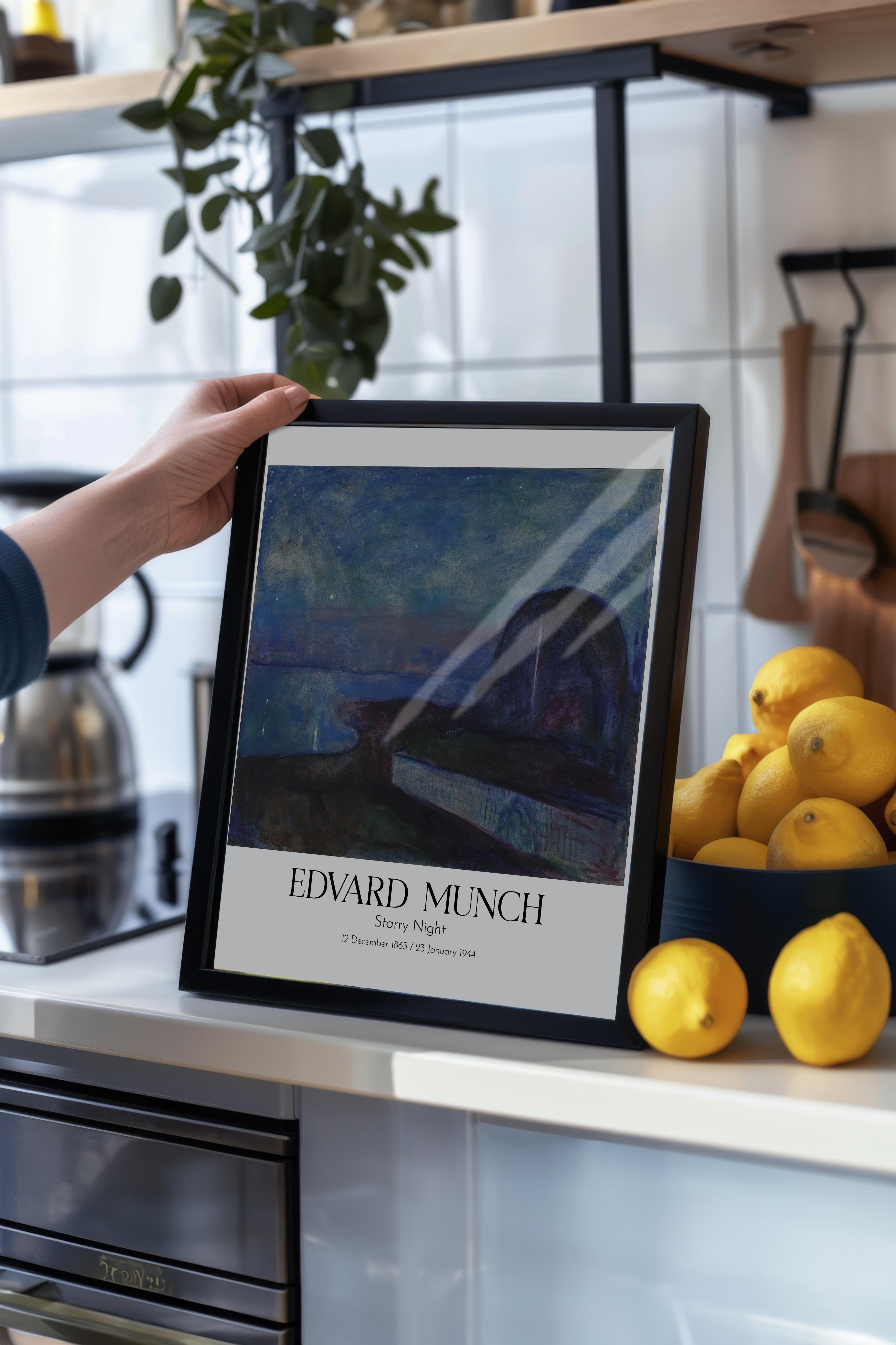 Edvard Munch - Starry Night, Siyah Çerçeveli Tablo, Sanat Serisi NO:111722