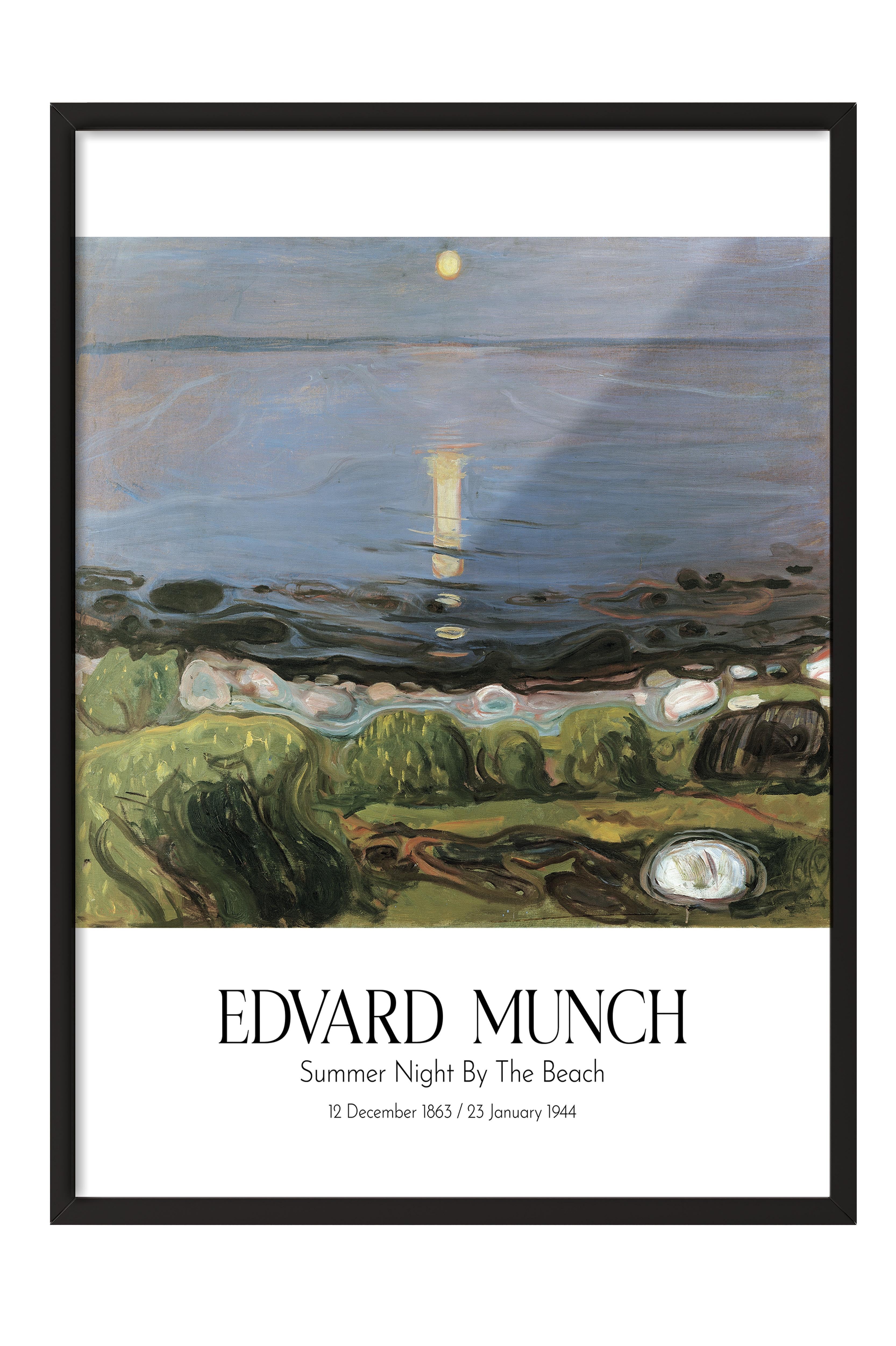 Edvard Munch - Summer Night By The Beach, Siyah Çerçeveli Tablo, Sanat Serisi NO:111723