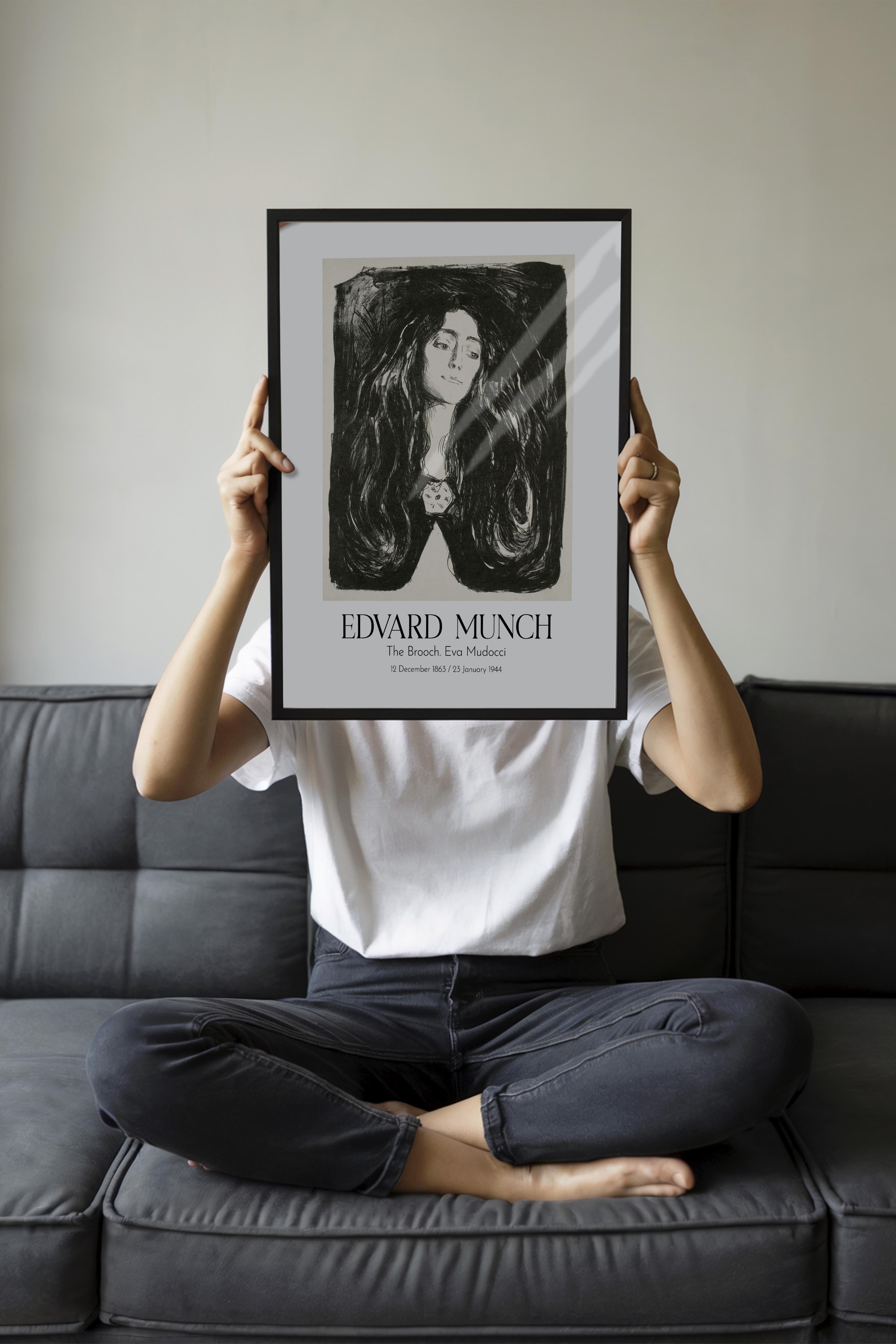 Edvard Munch - The Brooch. Eva Mudocci, Siyah Çerçeveli Tablo, Sanat Serisi NO:111724
