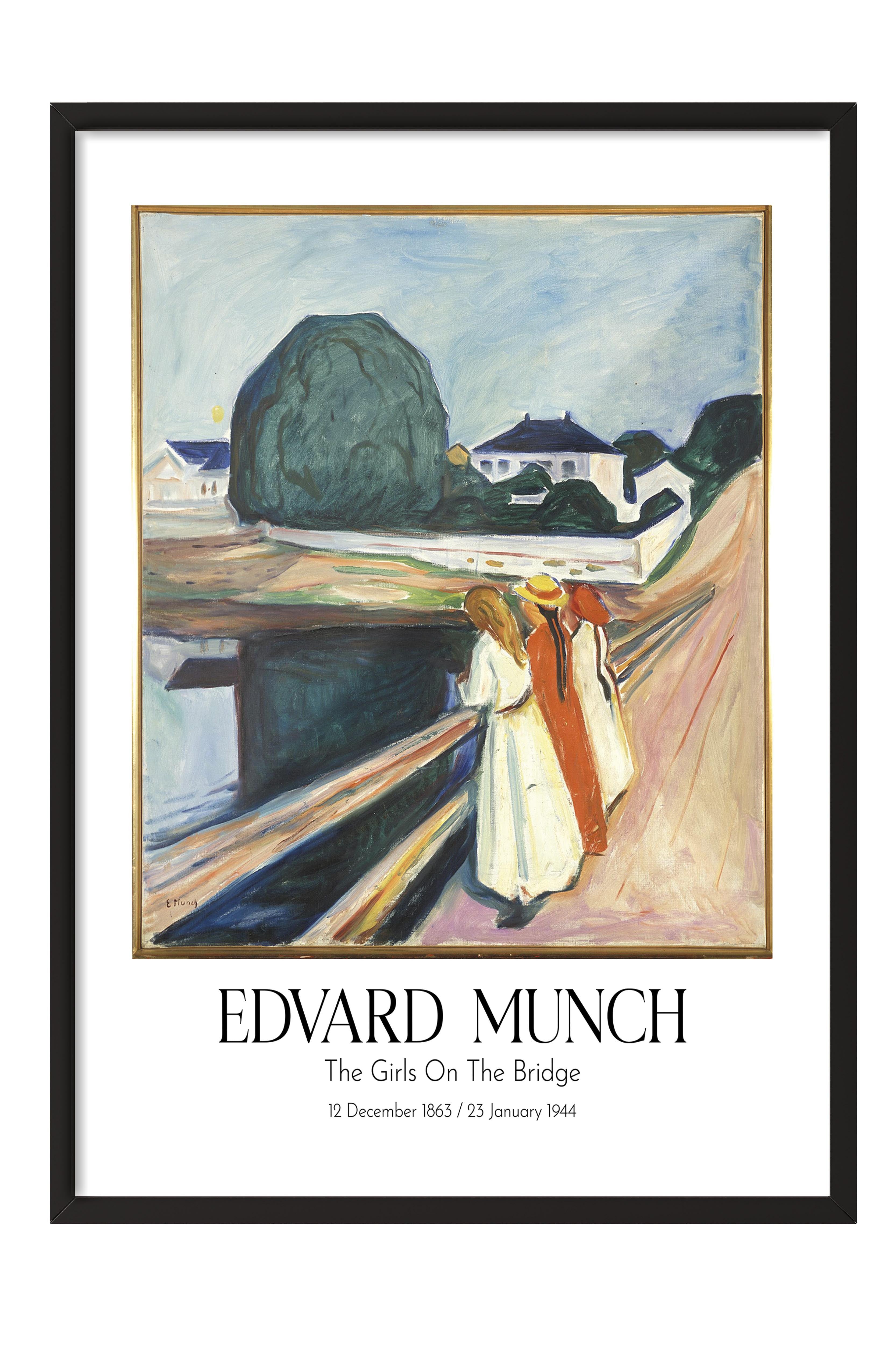 Edvard Munch - The Girls On The Bridge, Siyah Çerçeveli Tablo, Sanat Serisi NO:111725