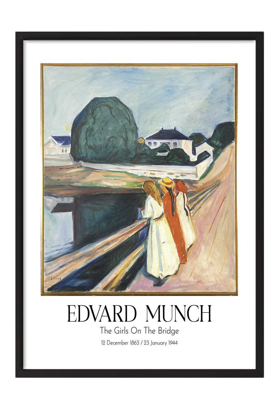 Edvard Munch - The Girls On The Bridge, Siyah Çerçeveli Tablo, Sanat Serisi NO:111725