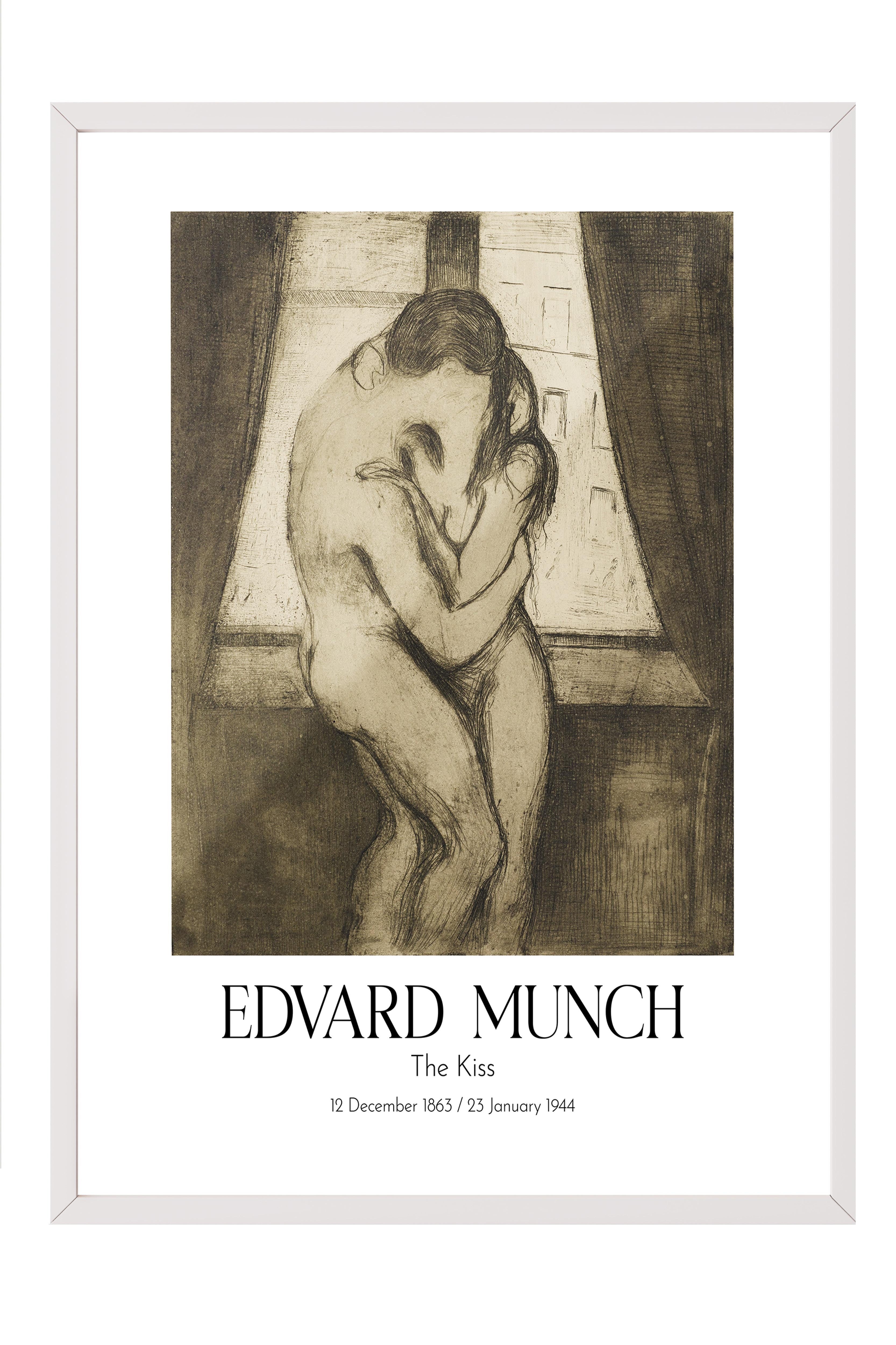 Edvard Munch - The Kiss (2), Beyaz Çerçeveli Tablo, Sanat Serisi NO:111726