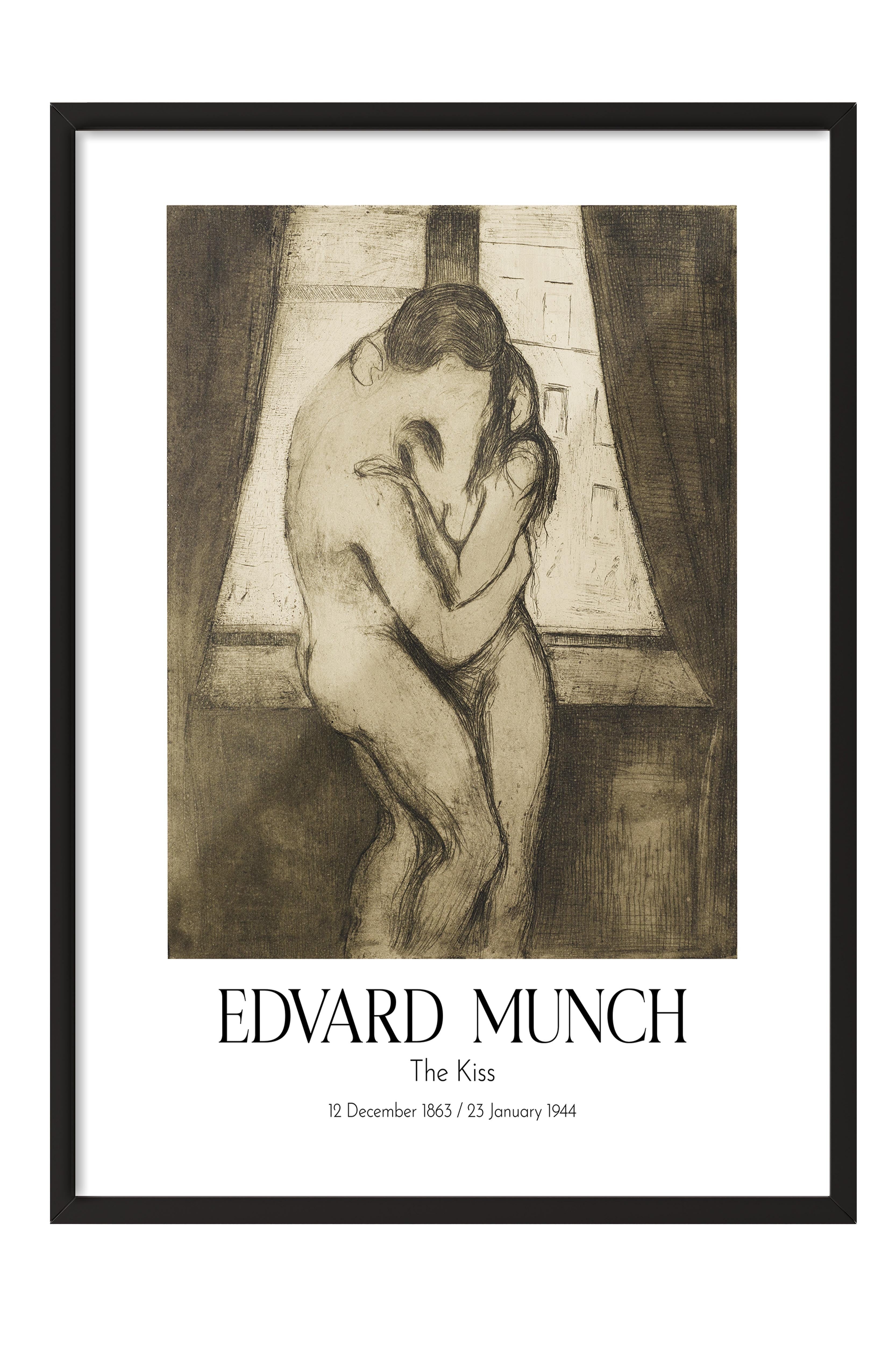 Edvard Munch - The Kiss (2), Siyah Çerçeveli Tablo, Sanat Serisi NO:111726