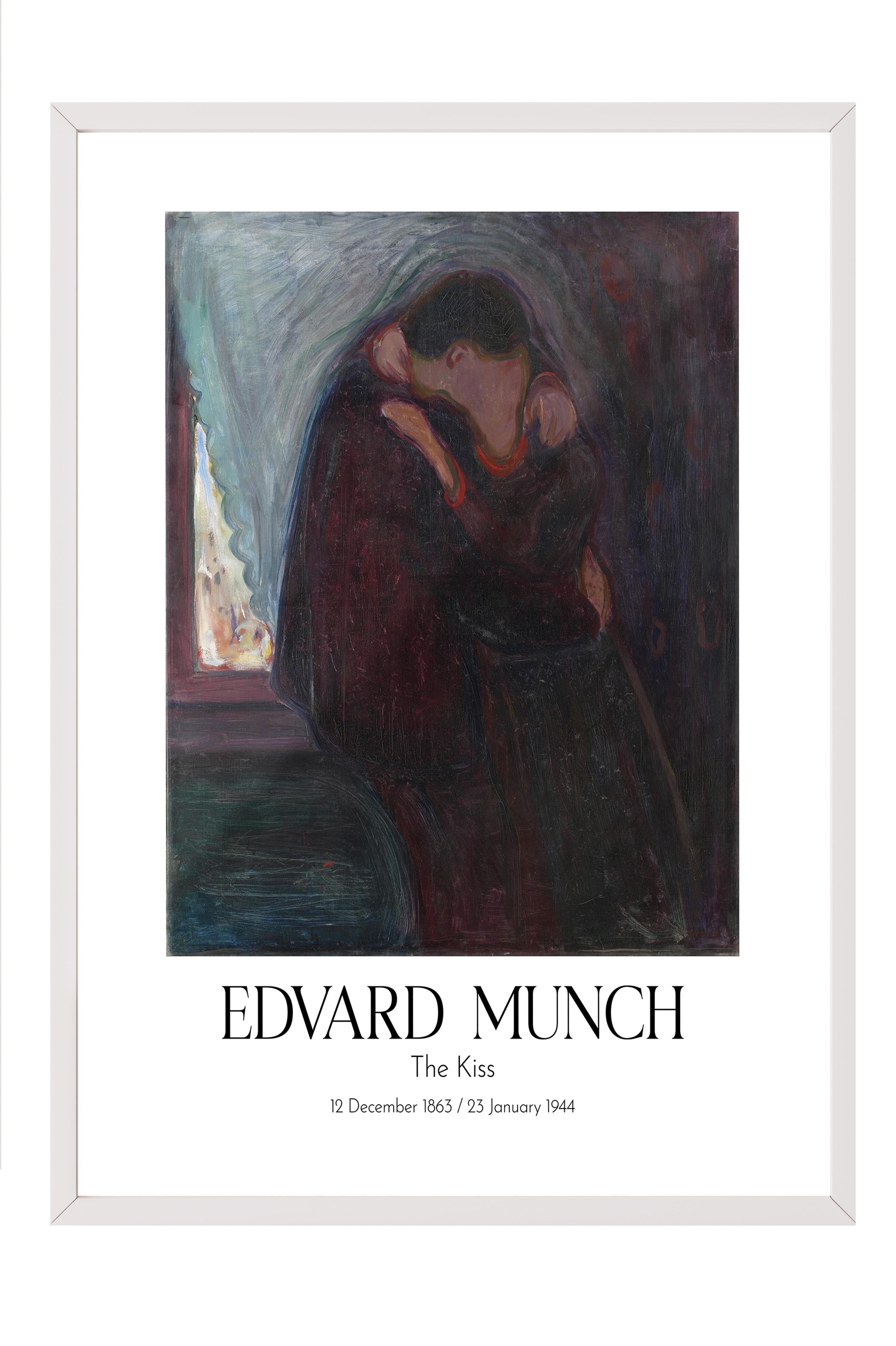 Edvard Munch - The Kiss, Beyaz Çerçeveli Tablo, Sanat Serisi NO:111727