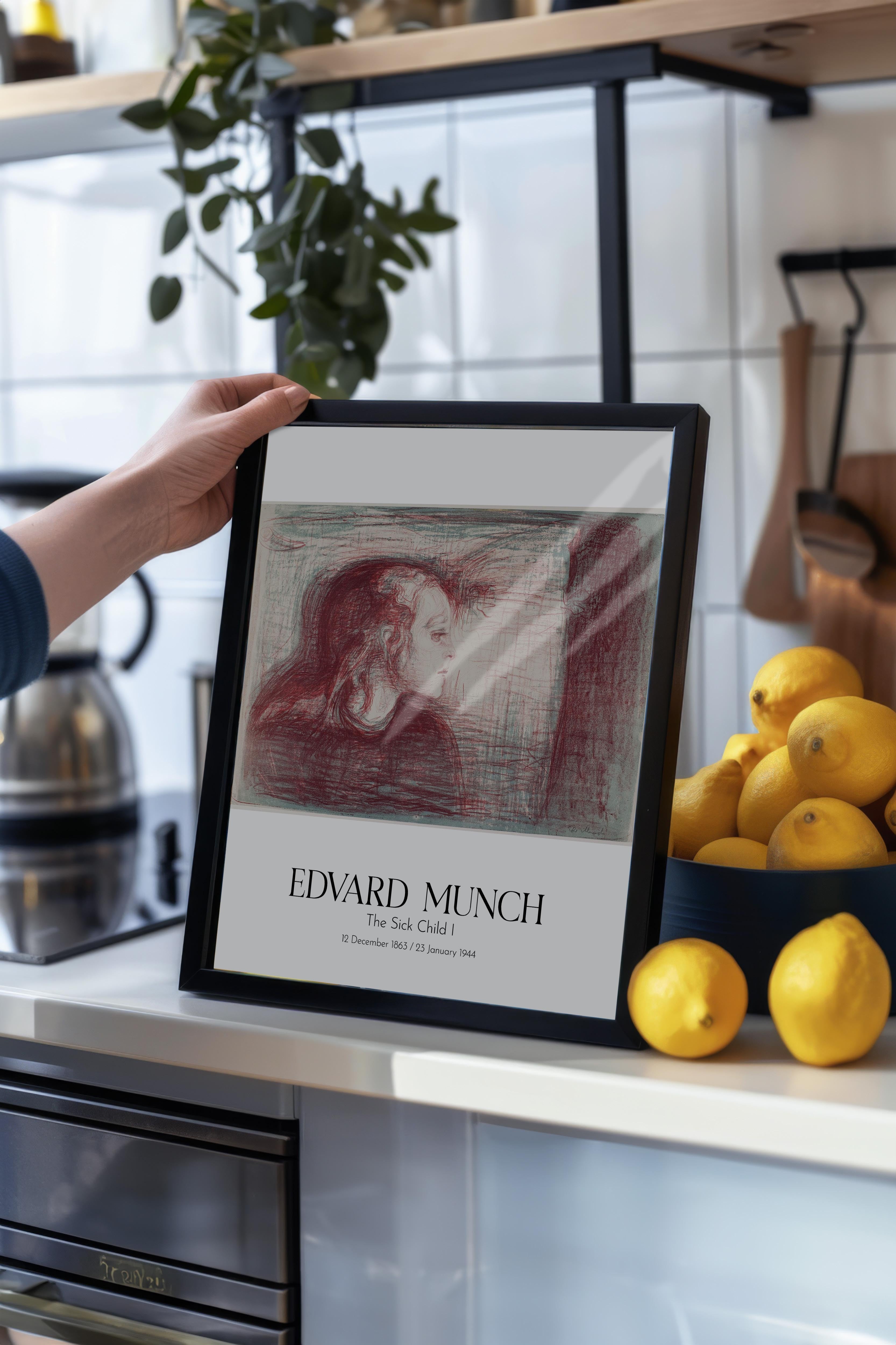 Edvard Munch - The Sick Child I, Siyah Çerçeveli Tablo, Sanat Serisi NO:111729