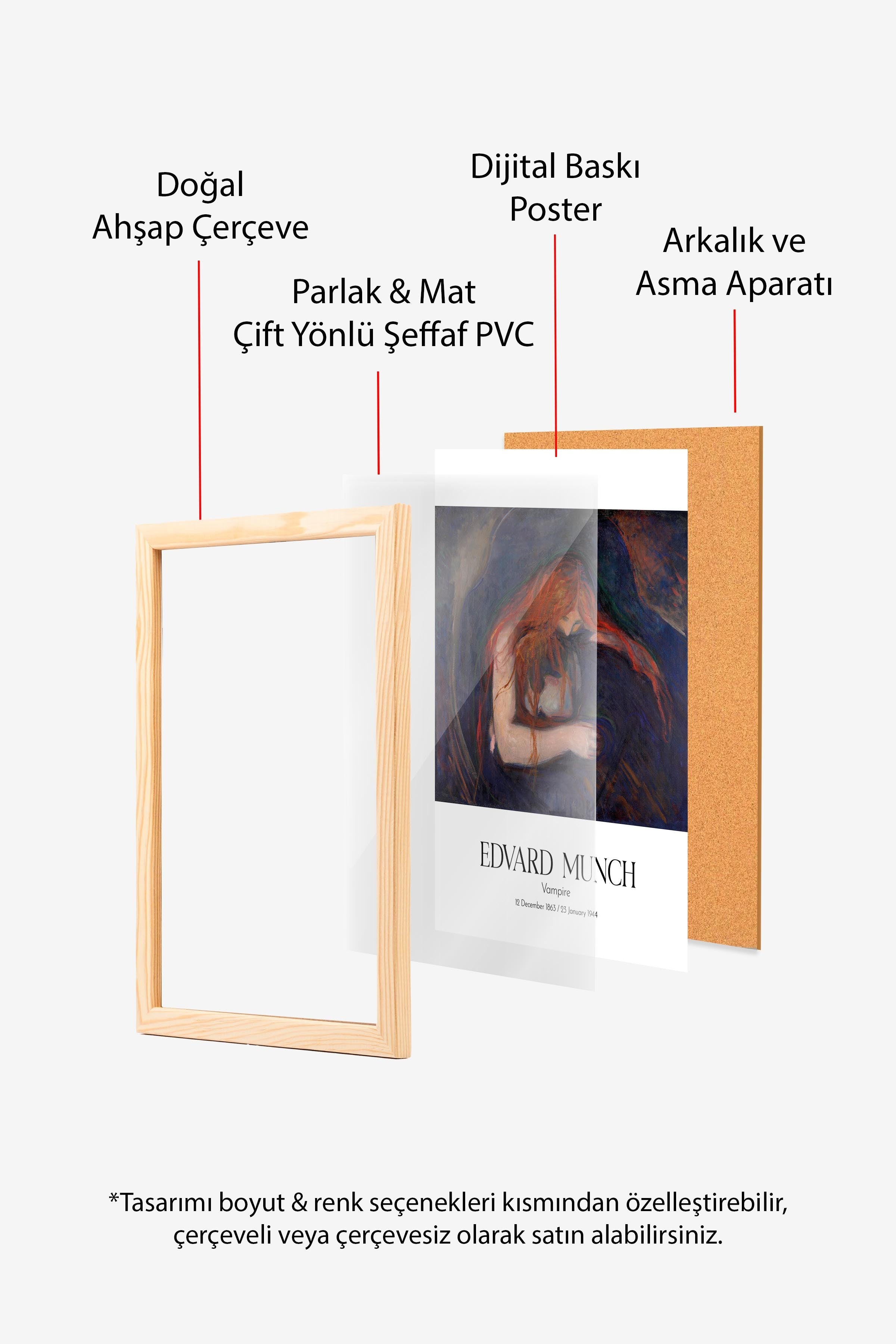Edvard Munch - Vampire, Ahşap Çerçeveli Tablo, Sanat Serisi NO:111732