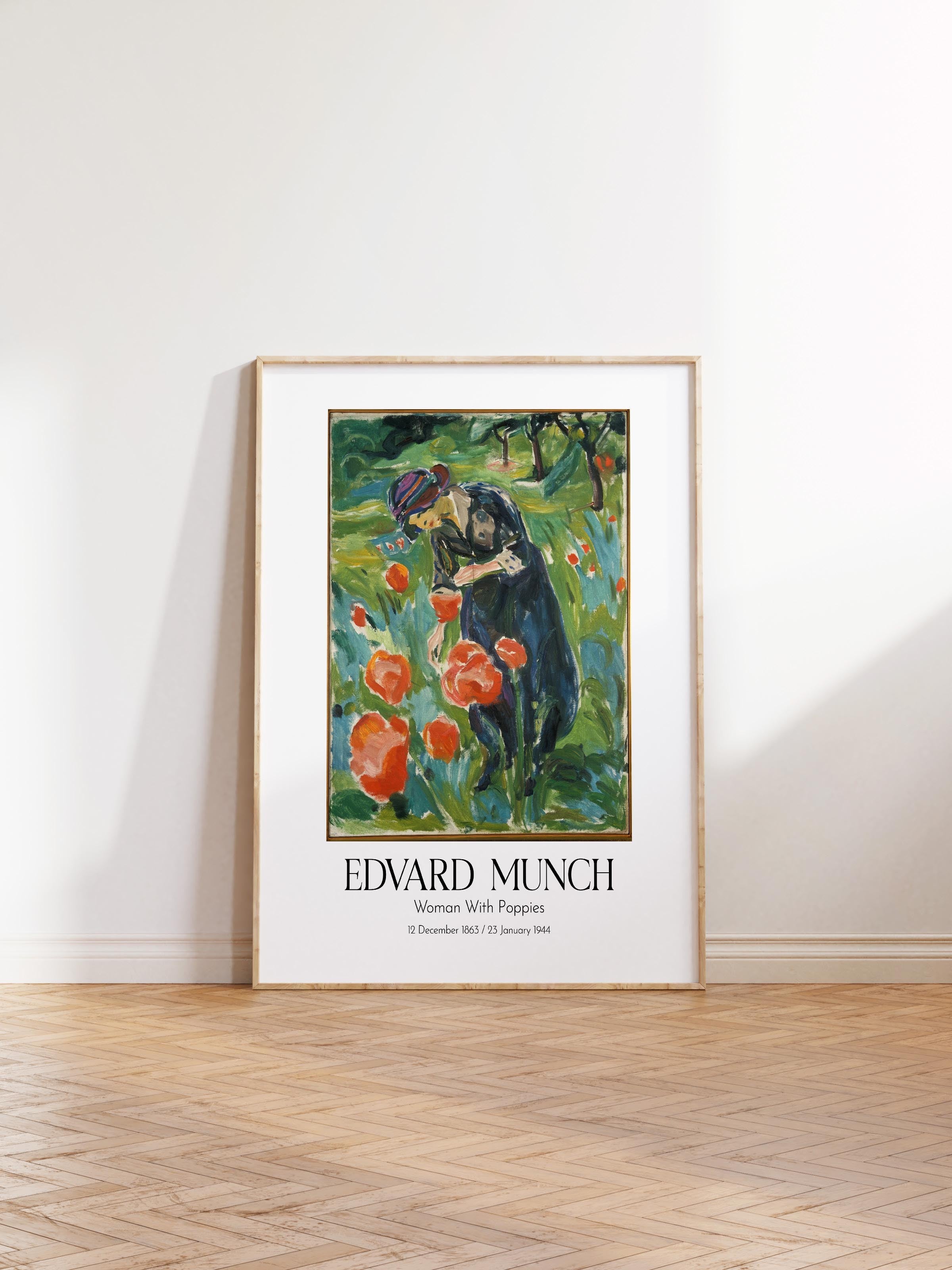 Edvard Munch - Woman With Poppies, Ahşap Çerçeveli Tablo, Sanat Serisi NO:111734