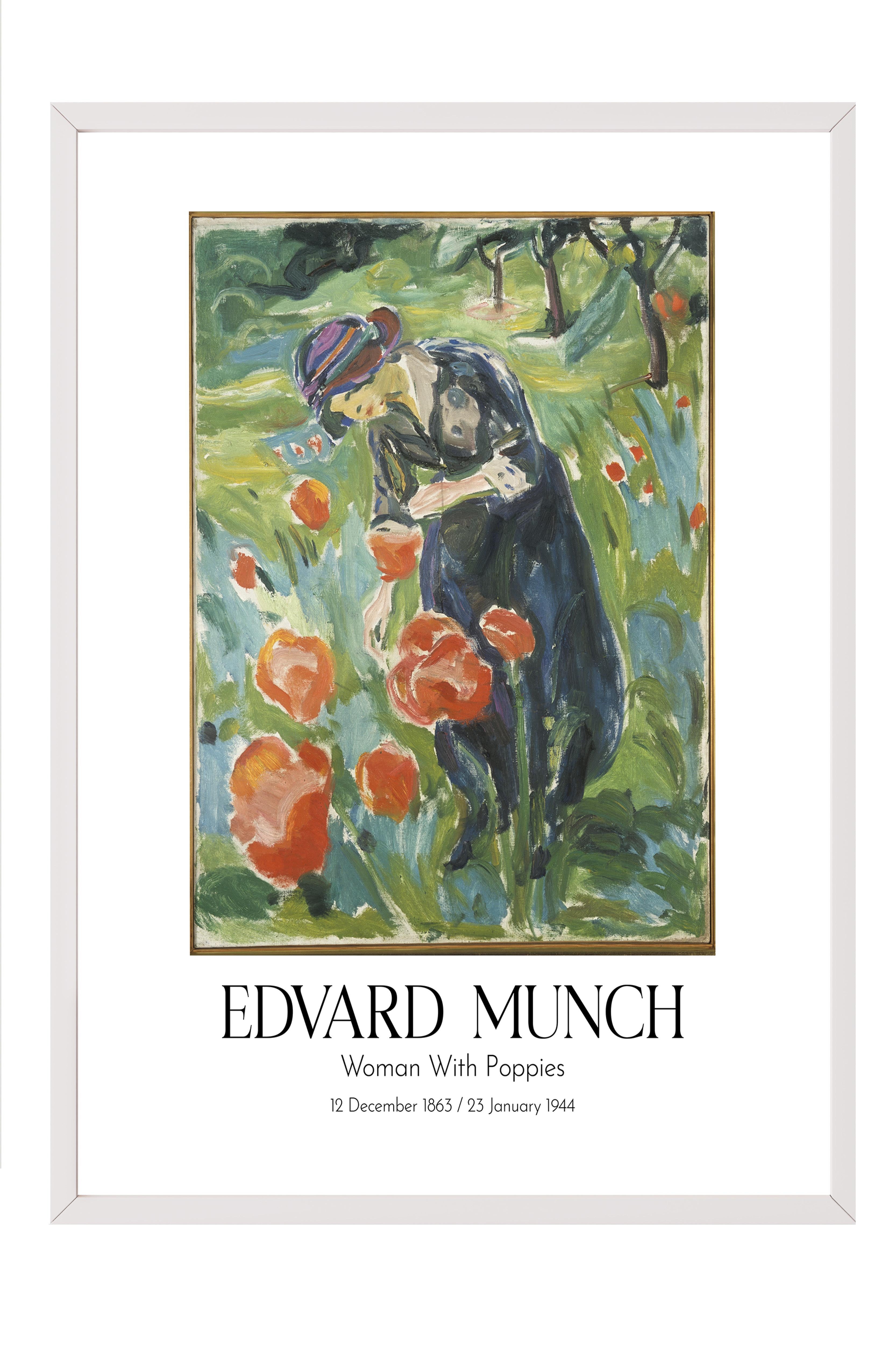 Edvard Munch - Woman With Poppies, Beyaz Çerçeveli Tablo, Sanat Serisi NO:111734