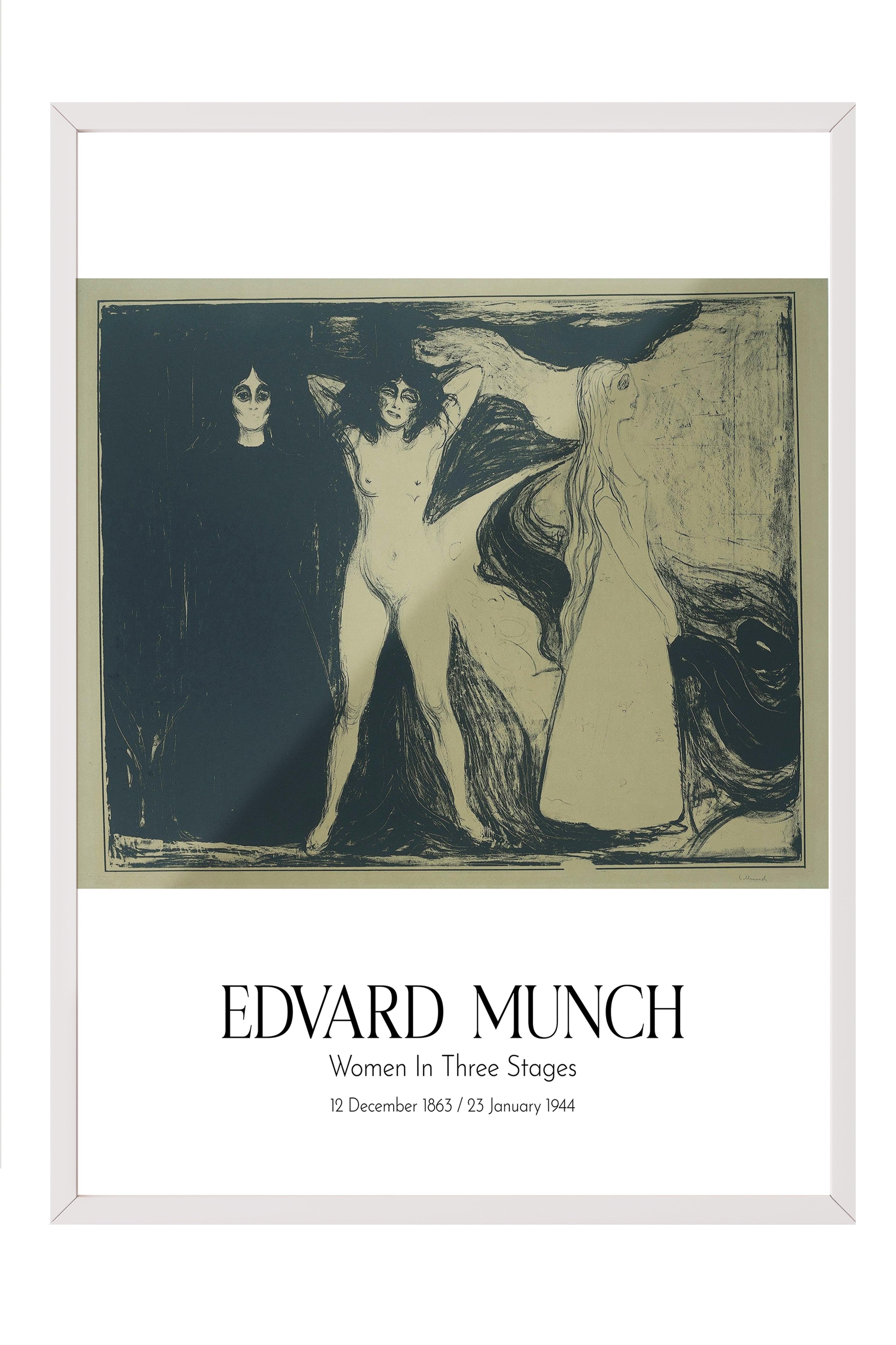 Edvard Munch - Women In Three Stages, Beyaz Çerçeveli Tablo, Sanat Serisi NO:111735