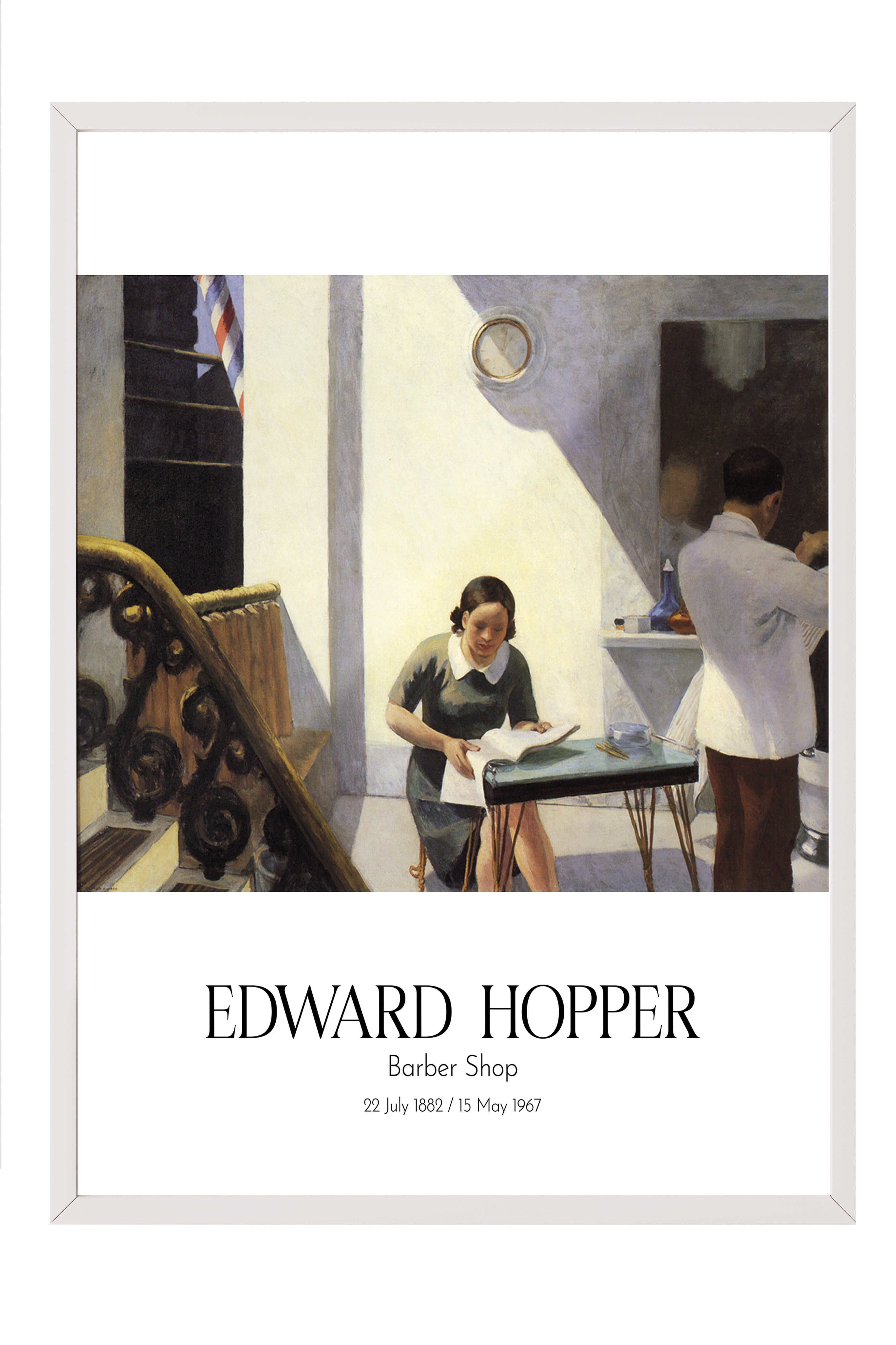 Edward Hopper - Barber Shop, Beyaz Çerçeveli Tablo, Sanat Serisi NO:110170
