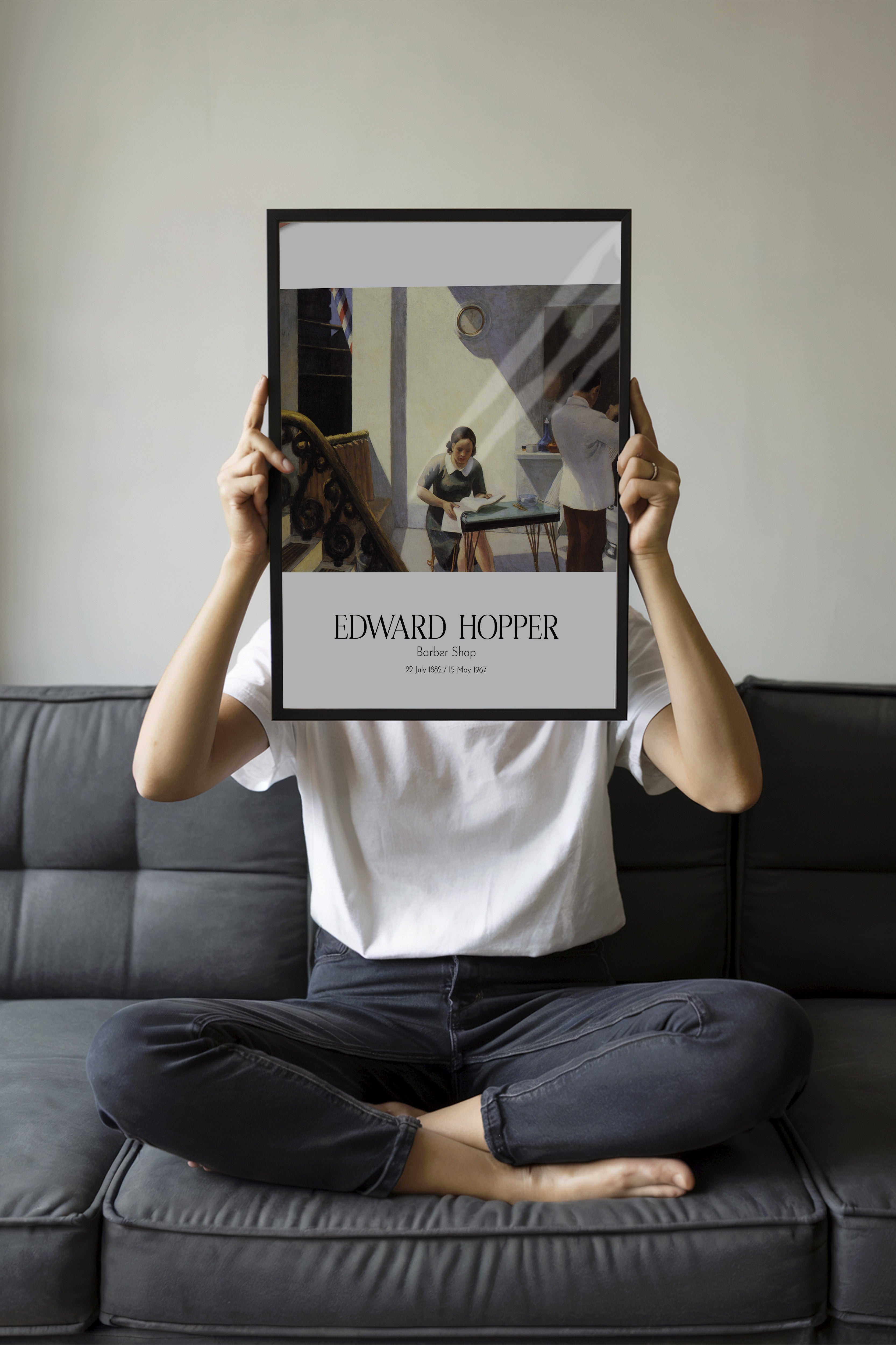 Edward Hopper - Barber Shop, Siyah Çerçeveli Tablo, Sanat Serisi NO:110170