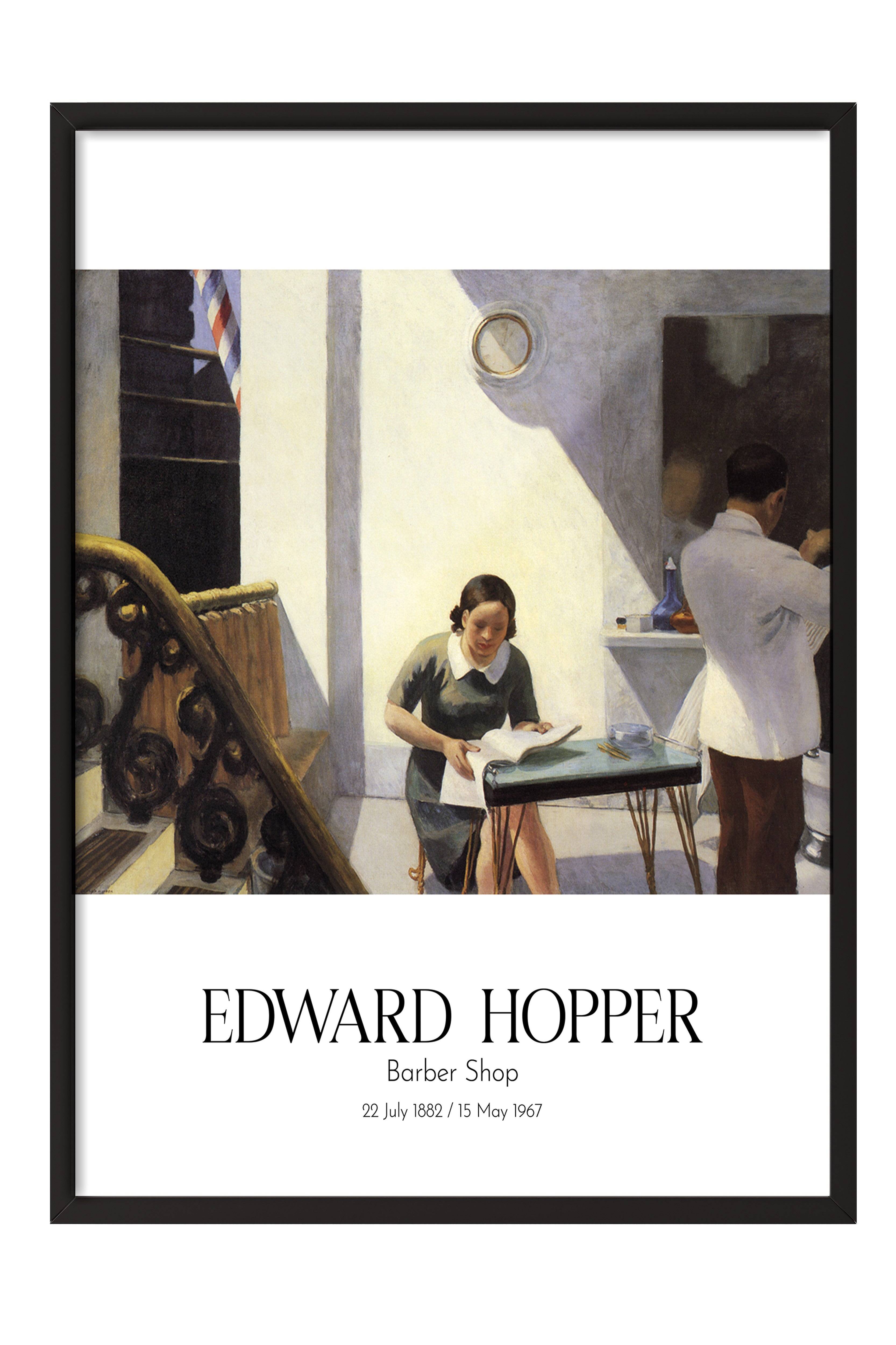 Edward Hopper - Barber Shop, Siyah Çerçeveli Tablo, Sanat Serisi NO:110170