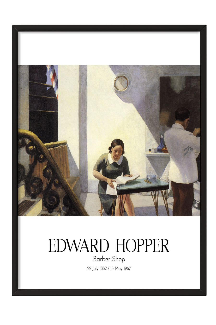 Edward Hopper - Barber Shop, Siyah Çerçeveli Tablo, Sanat Serisi NO:110170