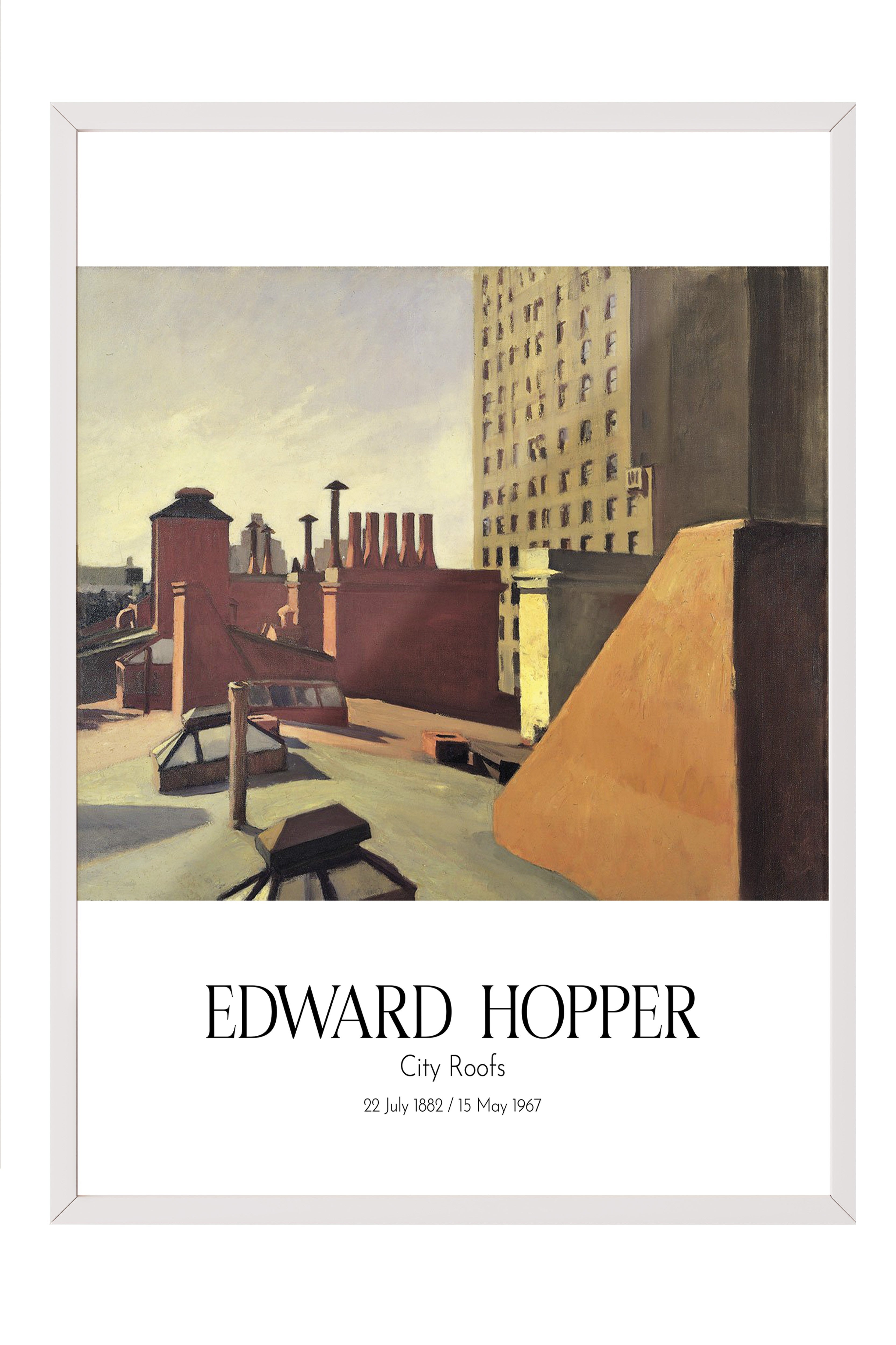 Edward Hopper - City Roofs, Beyaz Çerçeveli Tablo, Sanat Serisi NO:110174
