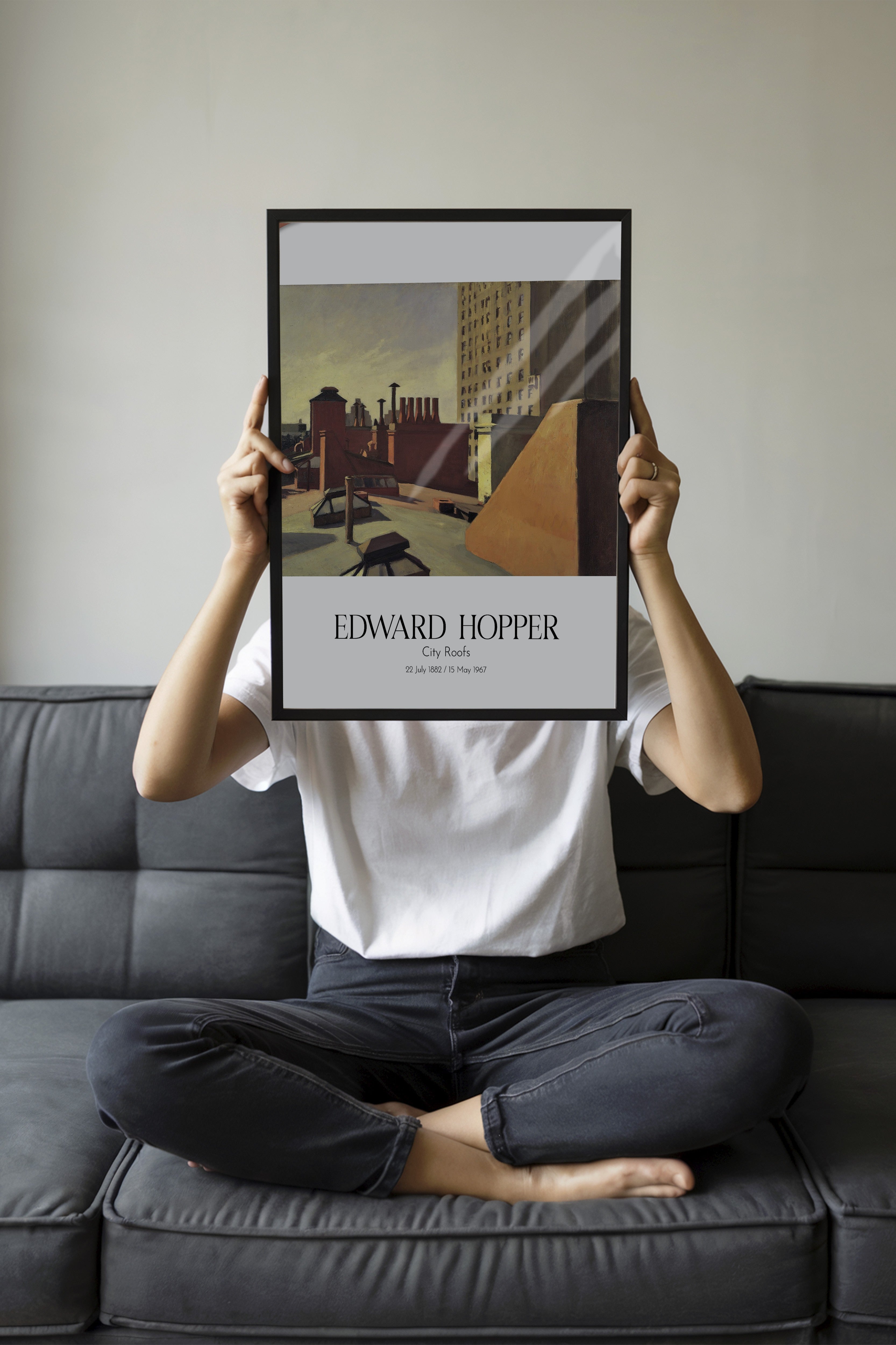 Edward Hopper - City Roofs, Siyah Çerçeveli Tablo, Sanat Serisi NO:110174