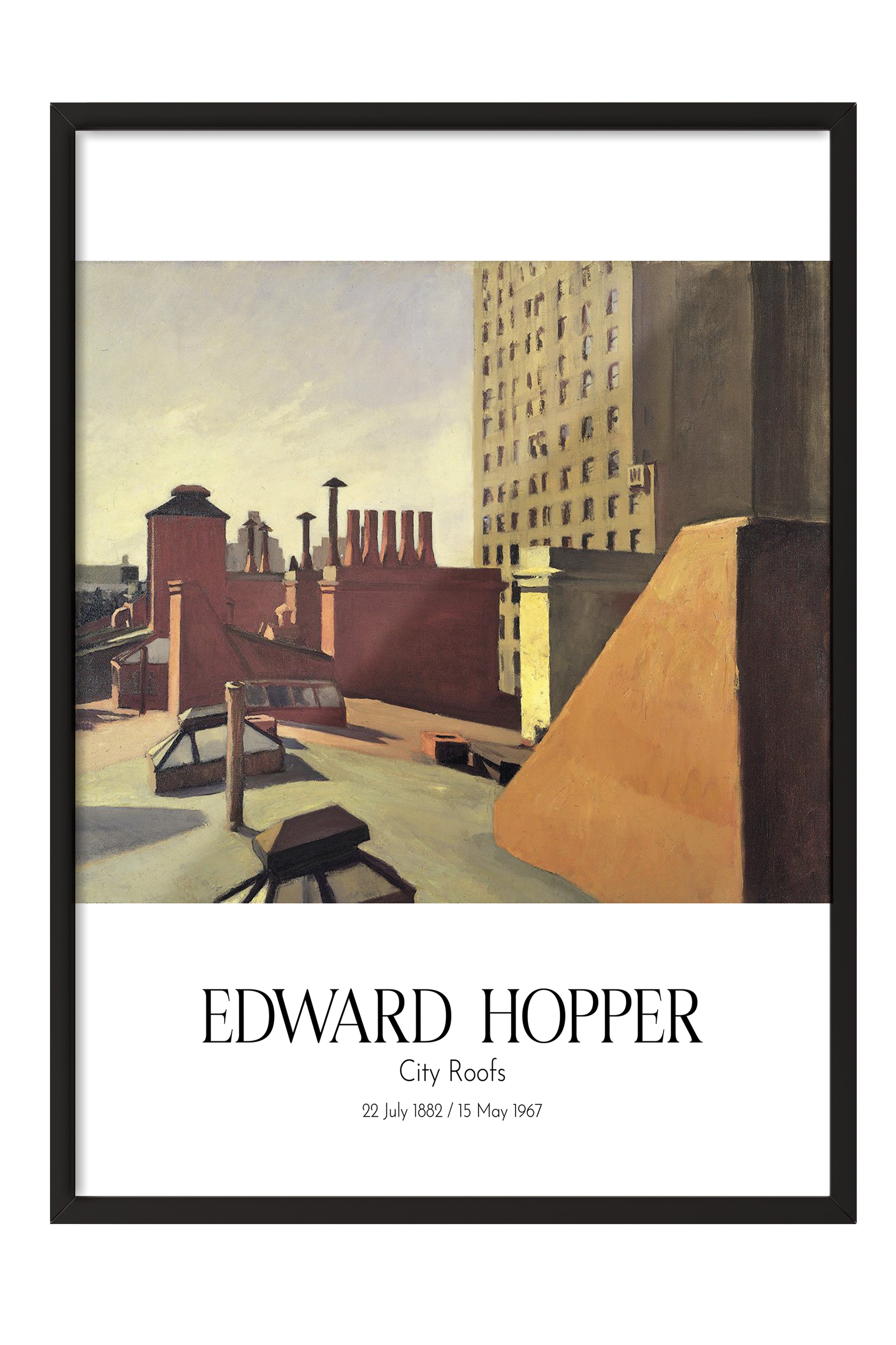 Edward Hopper - City Roofs, Siyah Çerçeveli Tablo, Sanat Serisi NO:110174