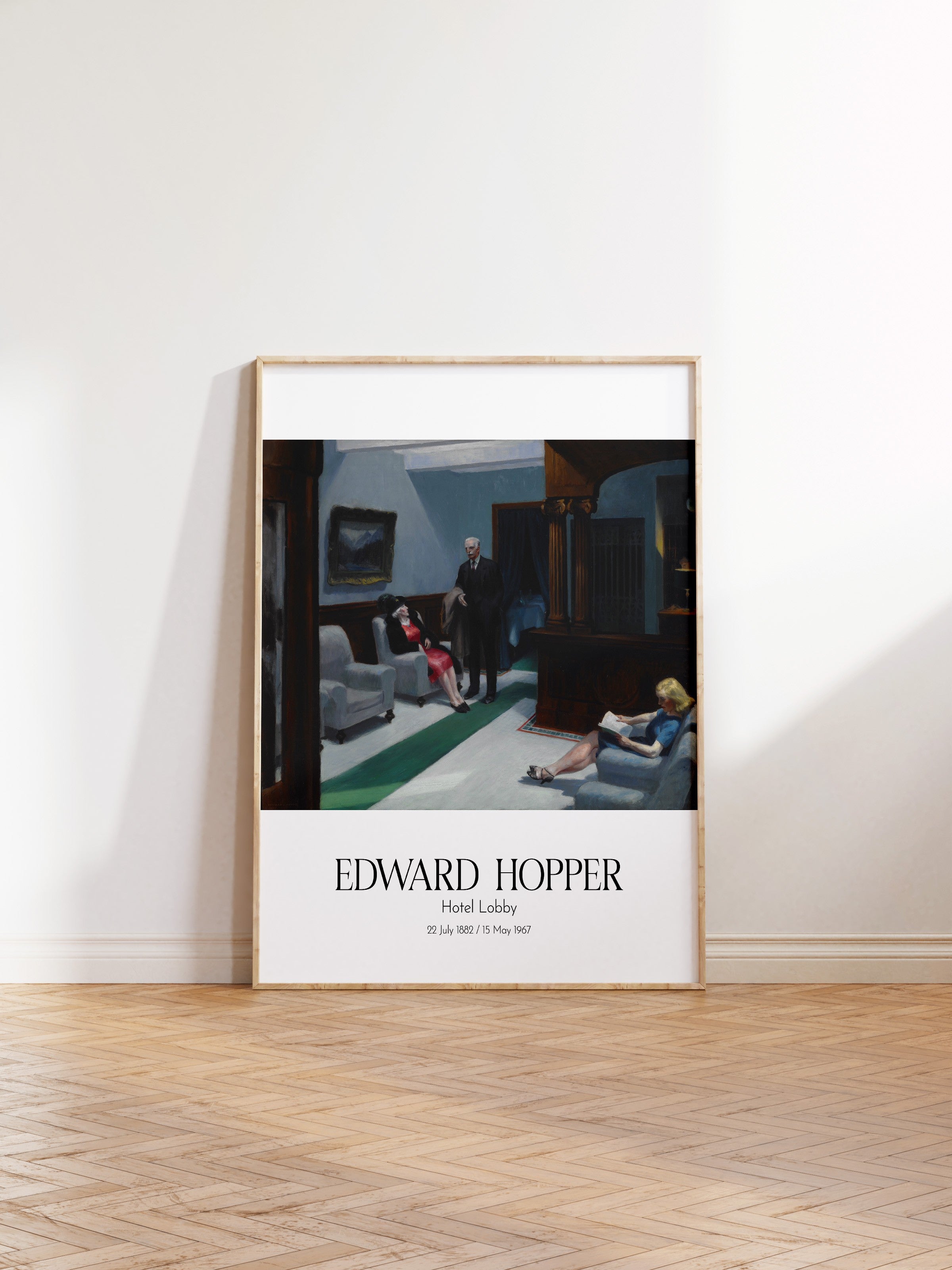 Edward Hopper - Hotel Lobby, Ahşap Çerçeveli Tablo, Sanat Serisi NO:110176