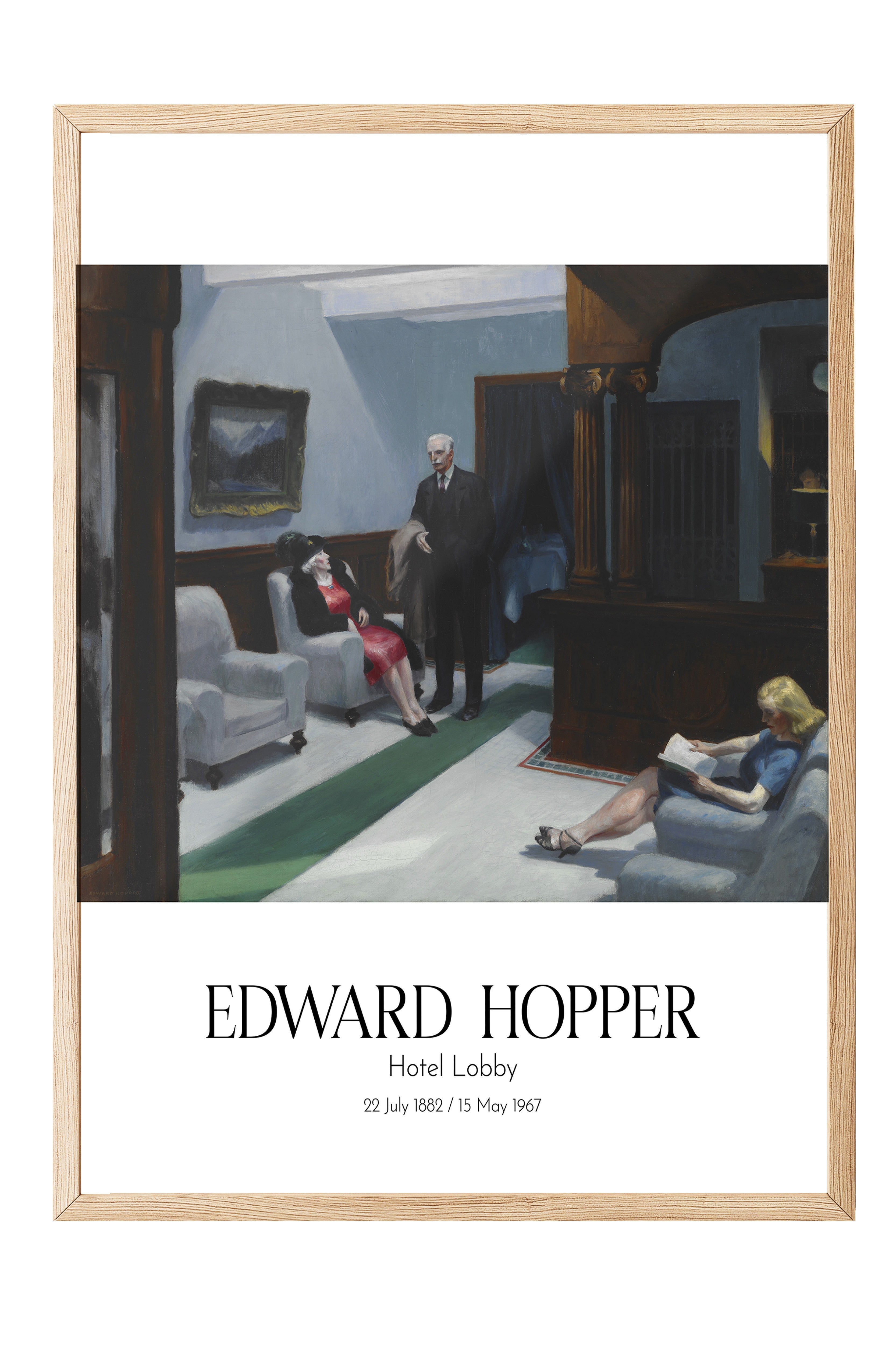 Edward Hopper - Hotel Lobby, Ahşap Çerçeveli Tablo, Sanat Serisi NO:110176