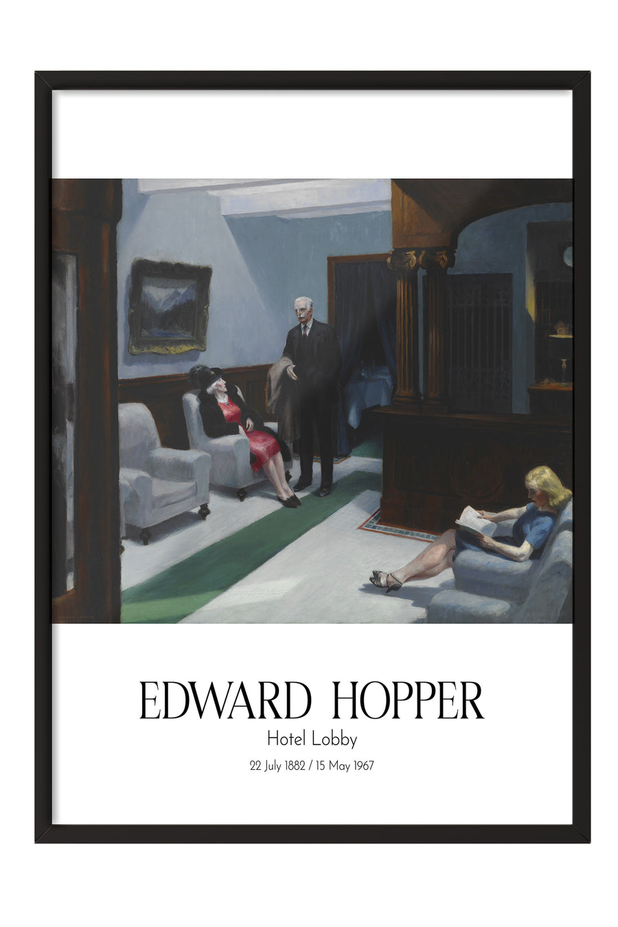 Edward Hopper - Hotel Lobby, Siyah Çerçeveli Tablo, Sanat Serisi NO:110176