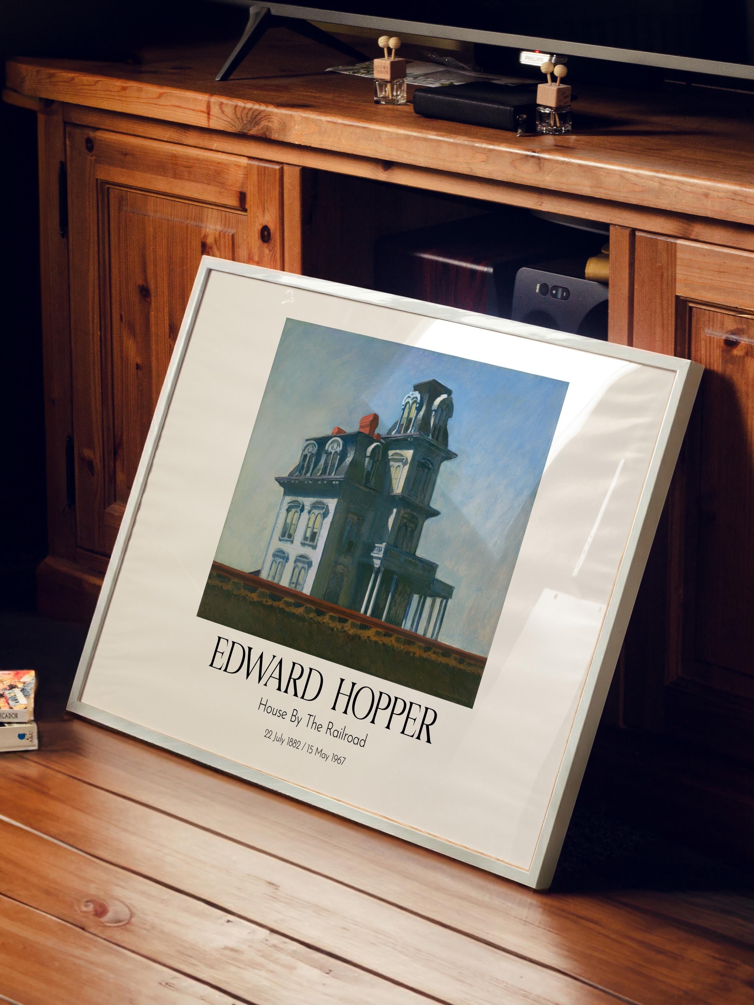 Edward Hopper - House By The Railroad, Beyaz Çerçeveli Tablo, Sanat Serisi NO:110196