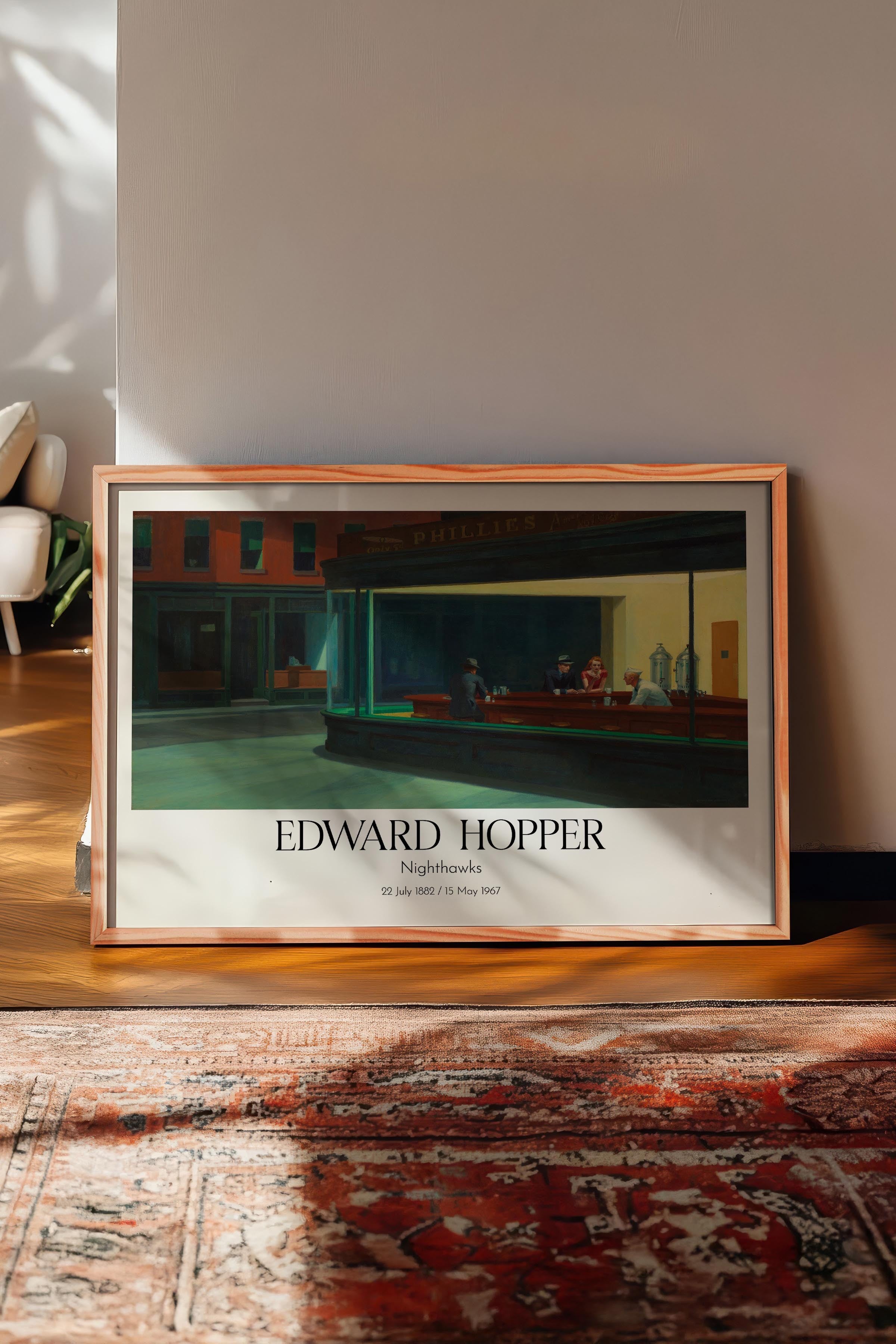 Edward Hopper - Nighthawks, Ahşap Çerçeveli Tablo, Sanat Serisi NO:110192