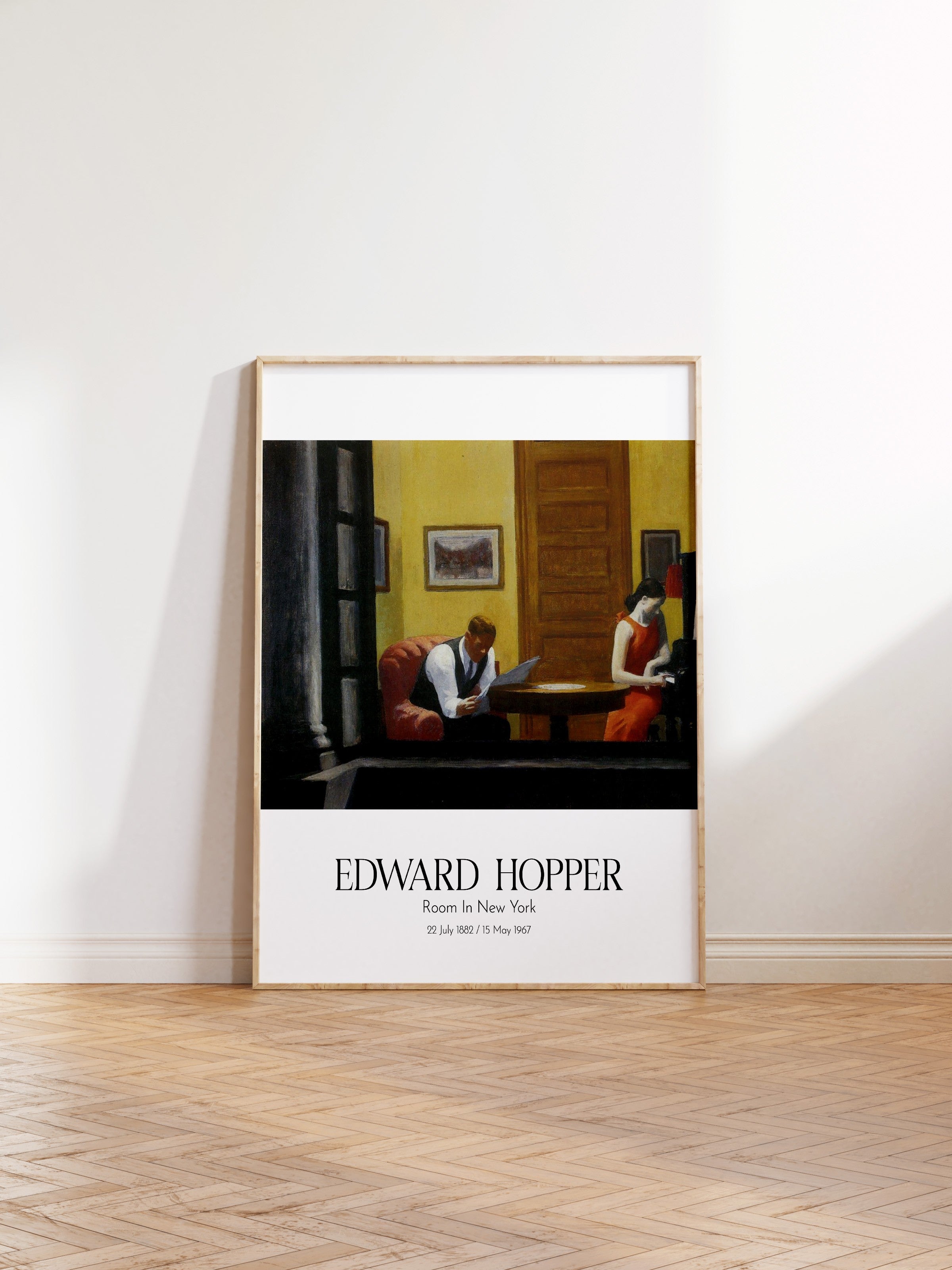 Edward Hopper - Room In New York, Ahşap Çerçeveli Tablo, Sanat Serisi NO:110179