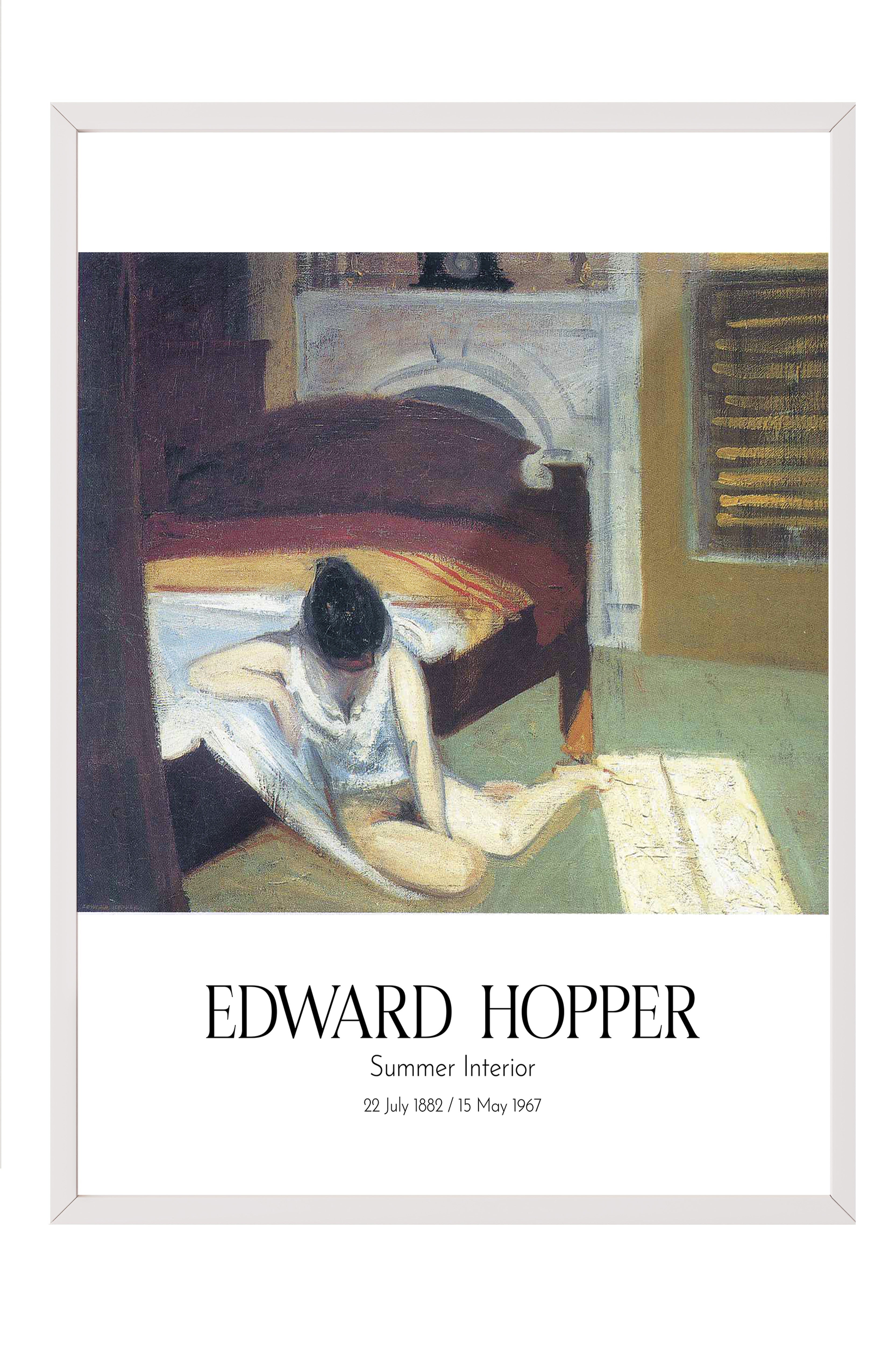 Edward Hopper - Summer Interior, Beyaz Çerçeveli Tablo, Sanat Serisi NO:110181
