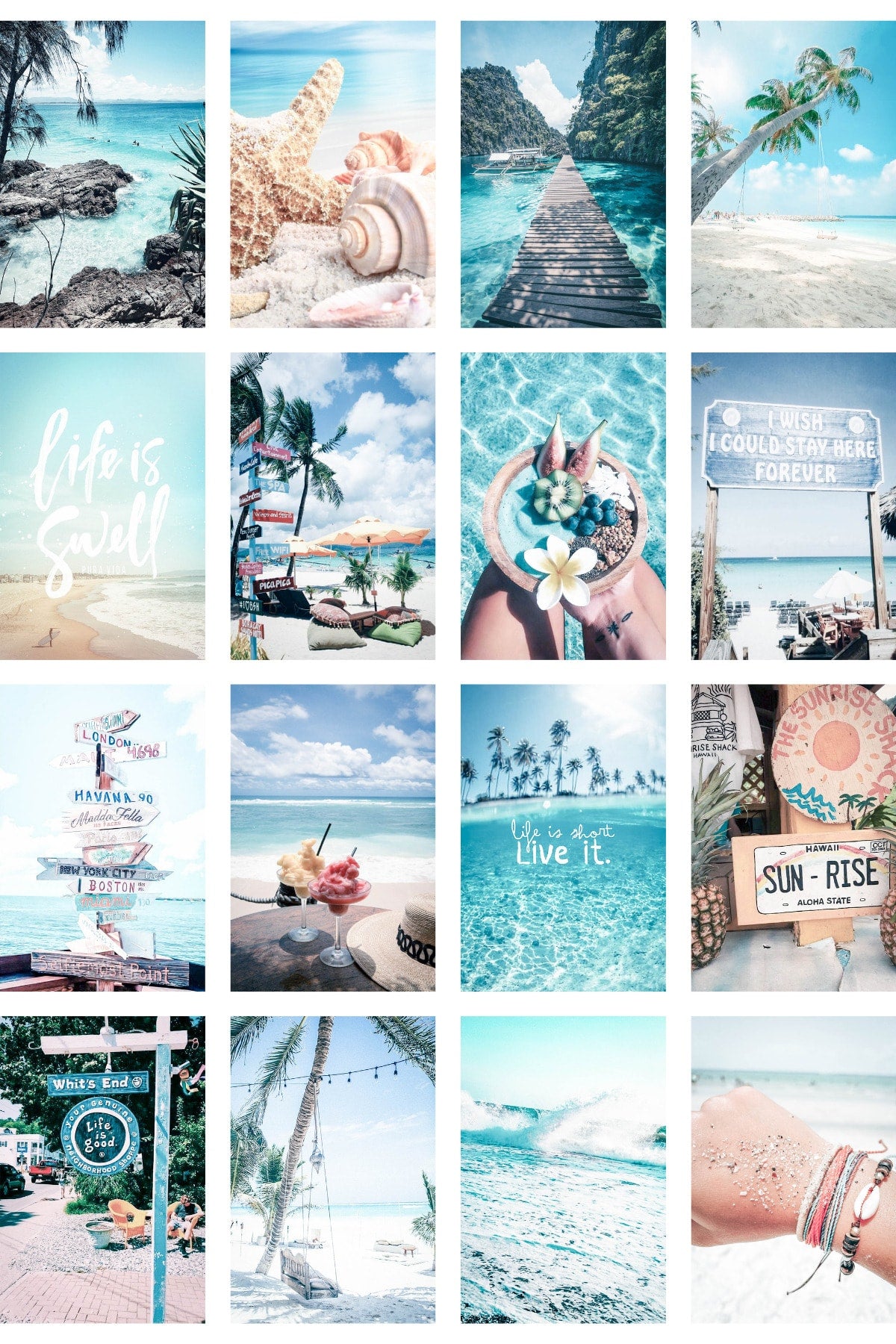 Ege Duvar Posteri Kolaj Seti - 70 Adet - Arkası Yapışkanlı Mavi Poster Seti - 10cm*15cm