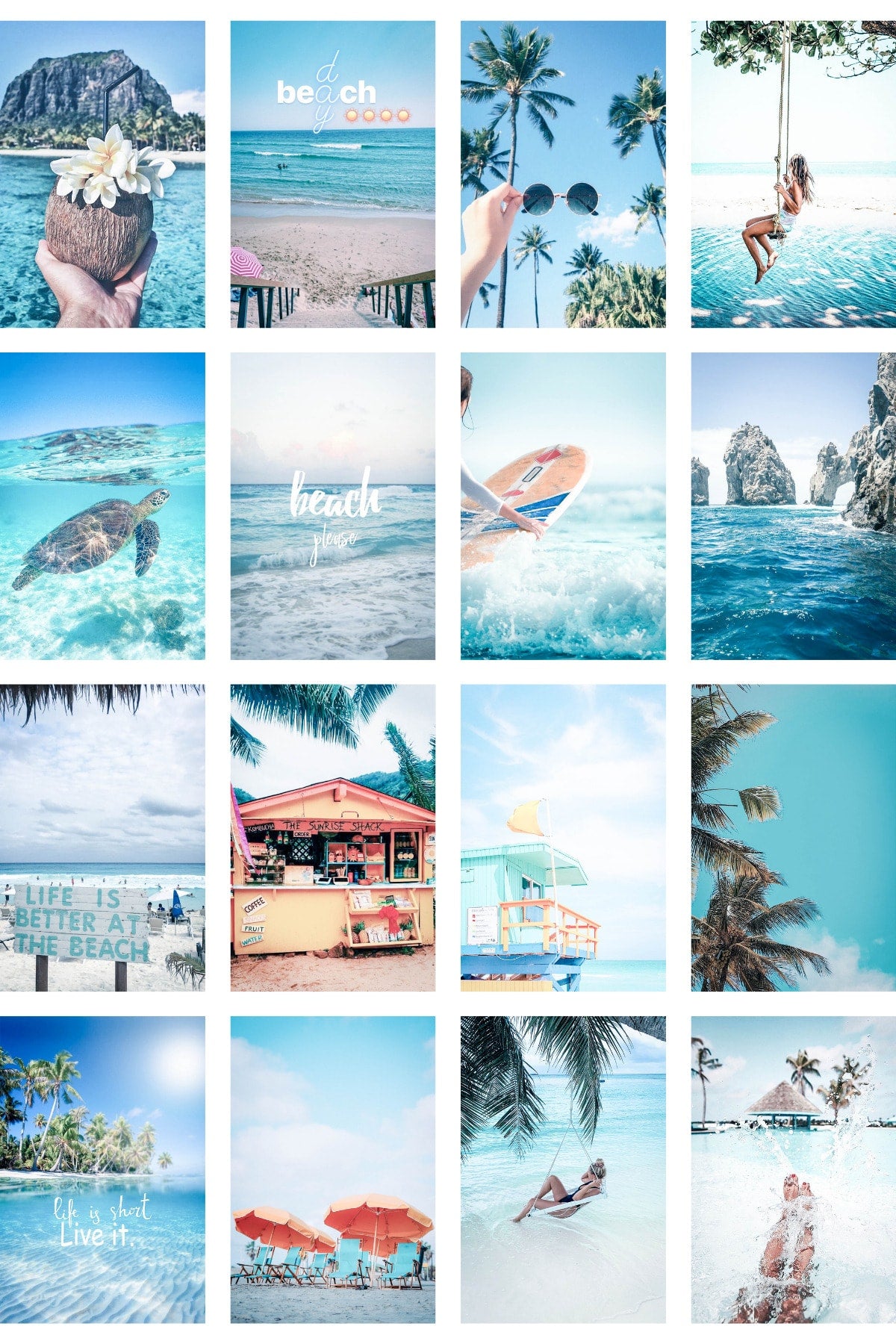 Ege Duvar Posteri Kolaj Seti - 70 Adet - Arkası Yapışkanlı Mavi Poster Seti - 10cm*15cm