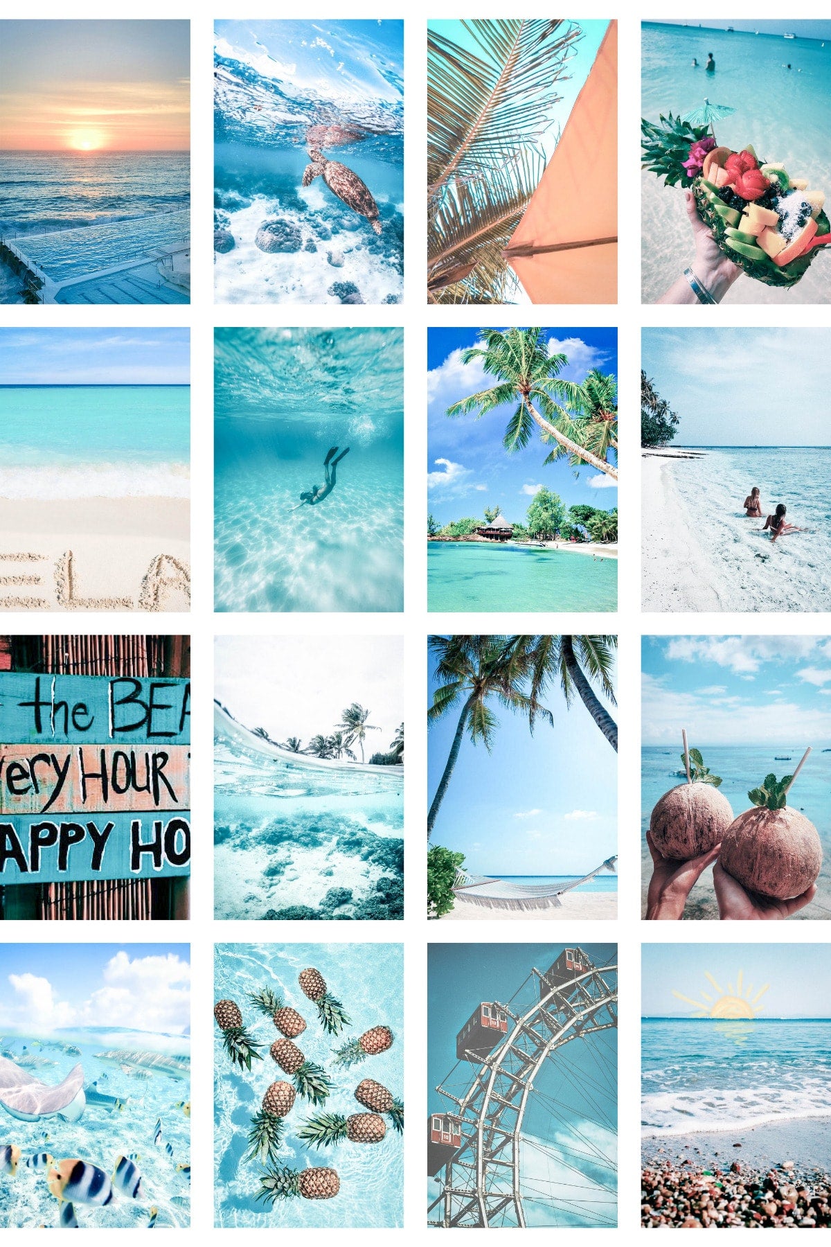 Ege Duvar Posteri Kolaj Seti - 70 Adet - Arkası Yapışkanlı Mavi Poster Seti - 10cm*15cm