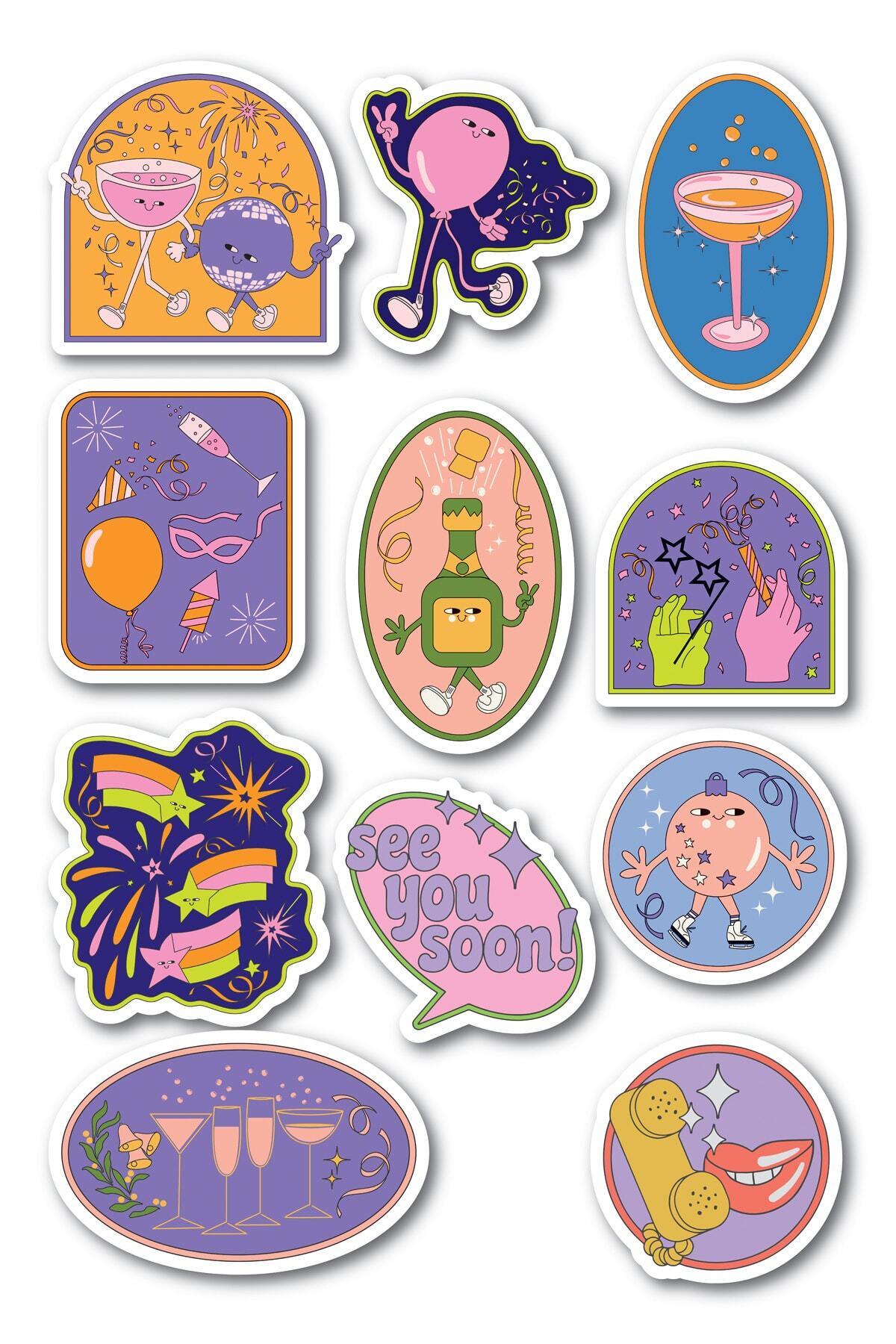 Eğlence Temalı Sticker Seti - 11 Adet Etiket Seti- Telefon, Tablet, Defter Laptop Uyumlu Etiket