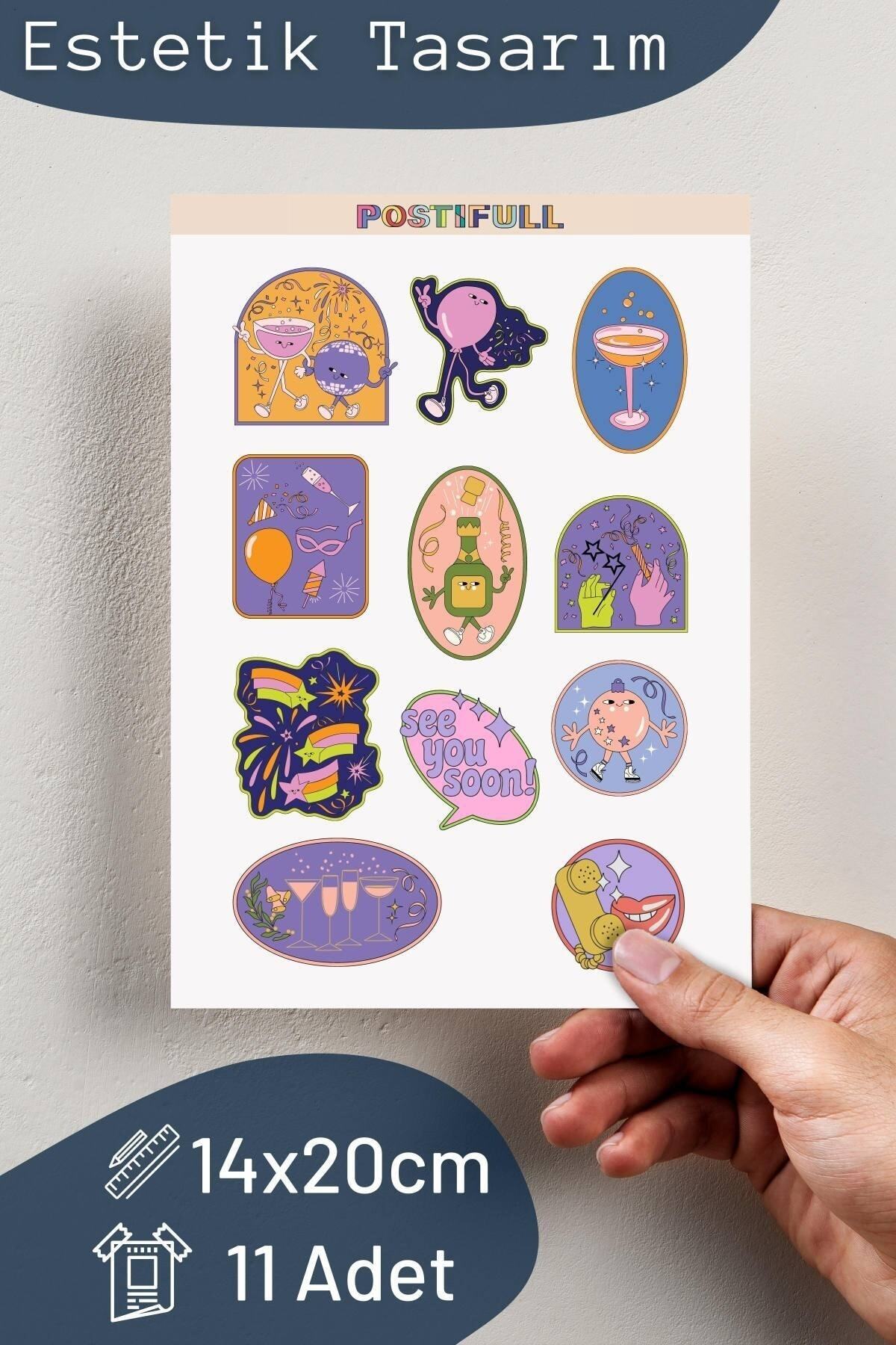Eğlence Temalı Sticker Seti - 11 Adet Etiket Seti- Telefon, Tablet, Defter Laptop Uyumlu Etiket