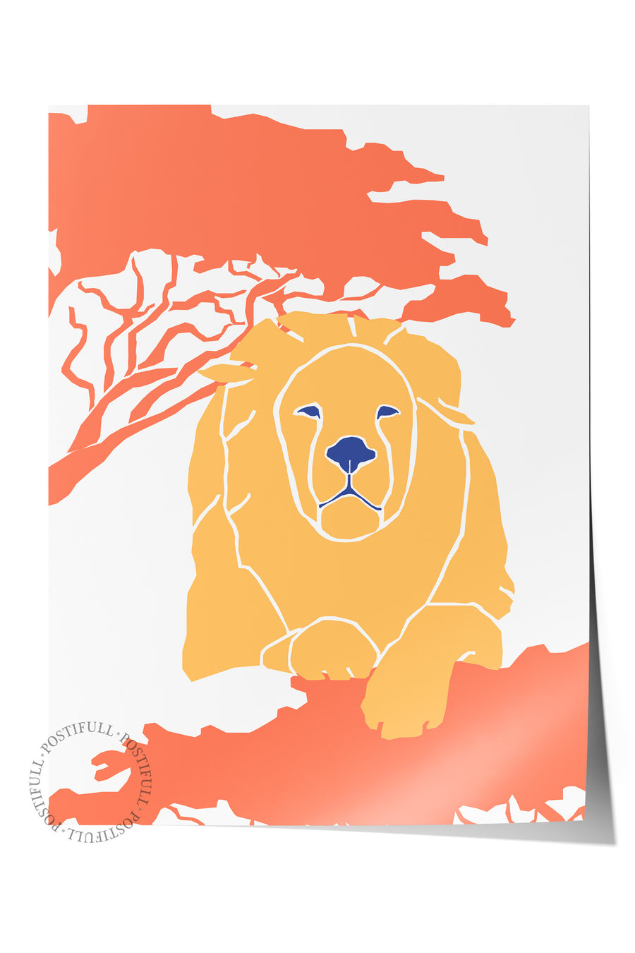 Aslan ve Ağaç Silüeti Tropikal İllustrasyon Çerçevesiz Poster