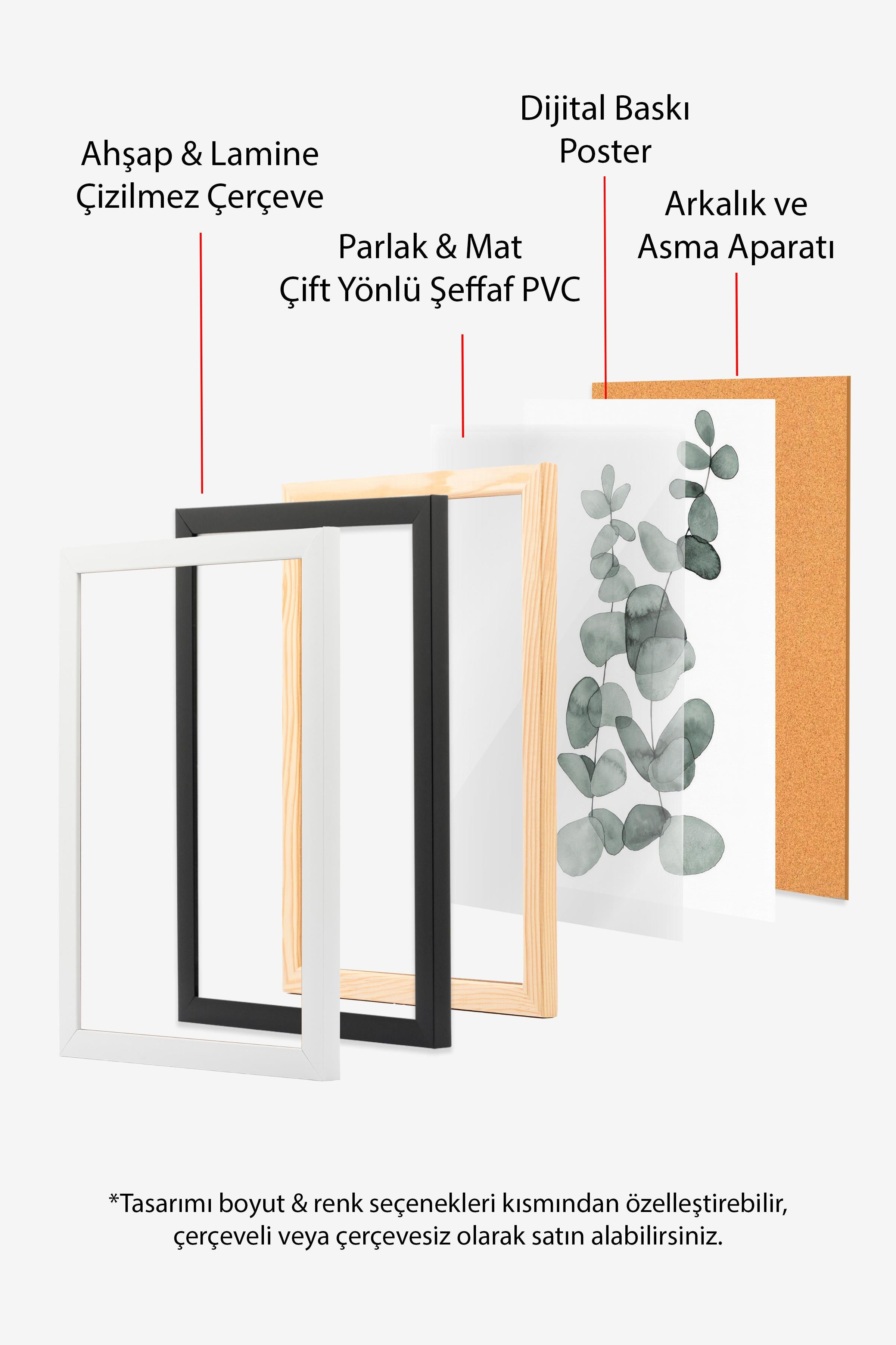 Eucalyptus No2 Çerçeveli Tablo, Siyah Çerçeve ve Poster, Duvar Tablosu Comfort Serisi NO:108455