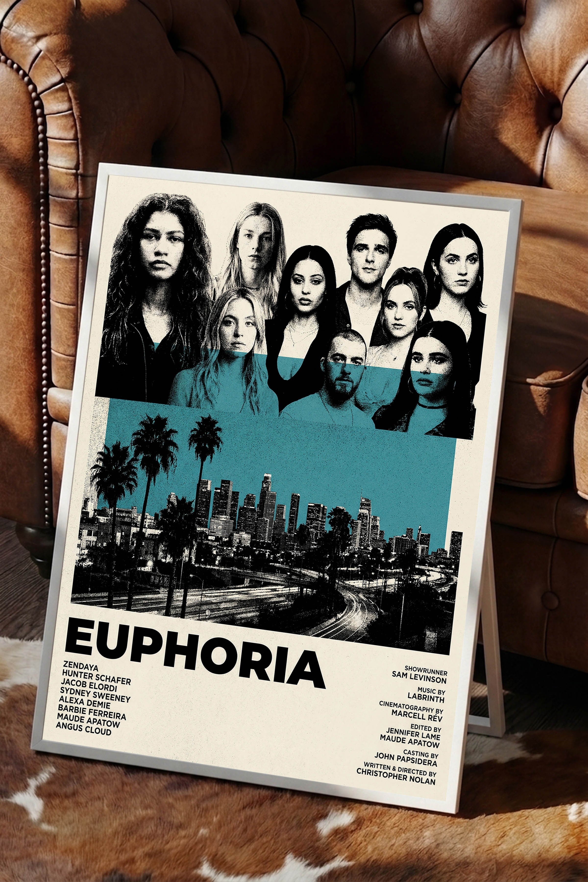 Euphoria Beyaz Çerçeveli Poster, Sinema ve Dizi Tablo, Film Dizi Afişleri NO:112791
