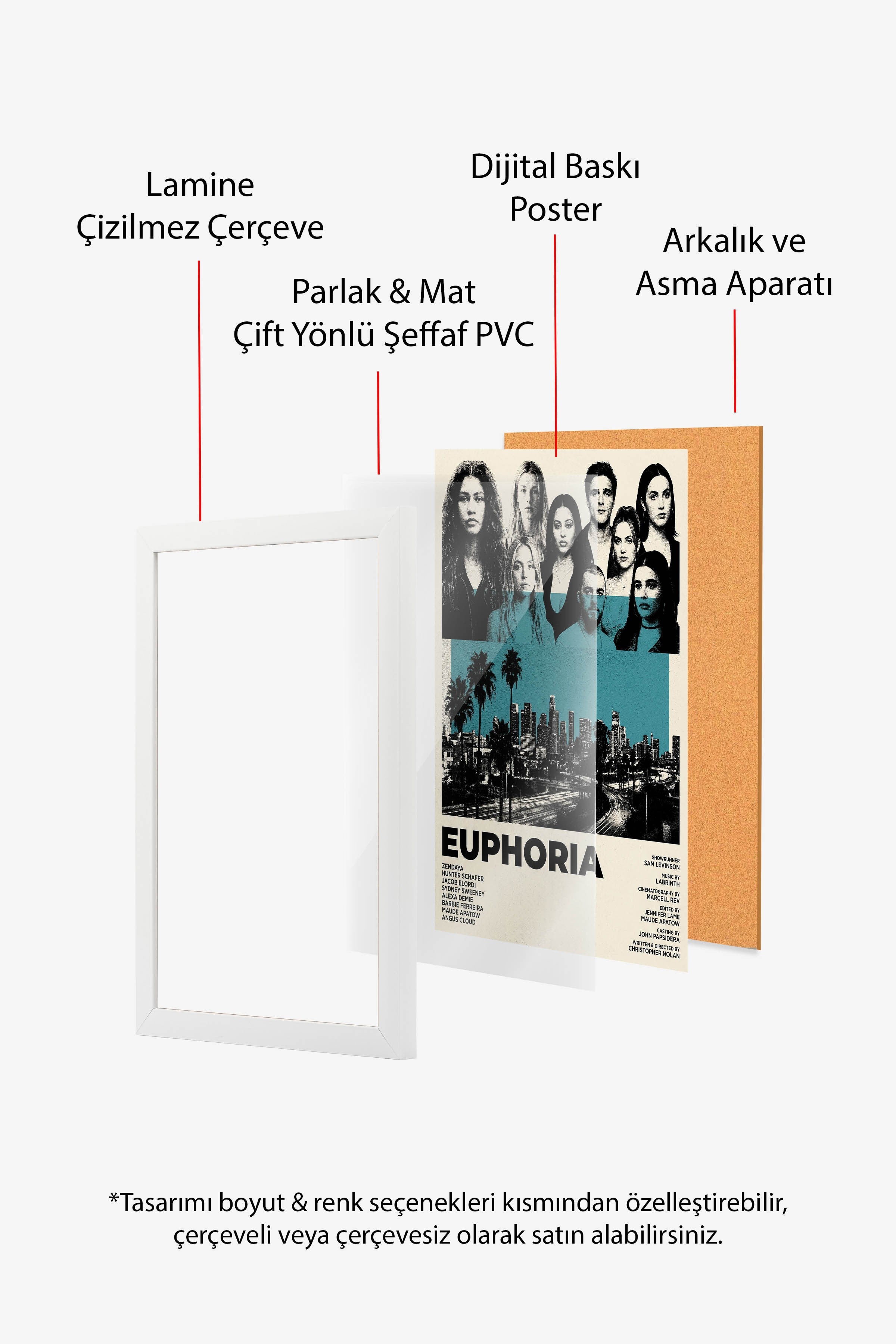 Euphoria Beyaz Çerçeveli Poster, Sinema ve Dizi Tablo, Film Dizi Afişleri NO:112791