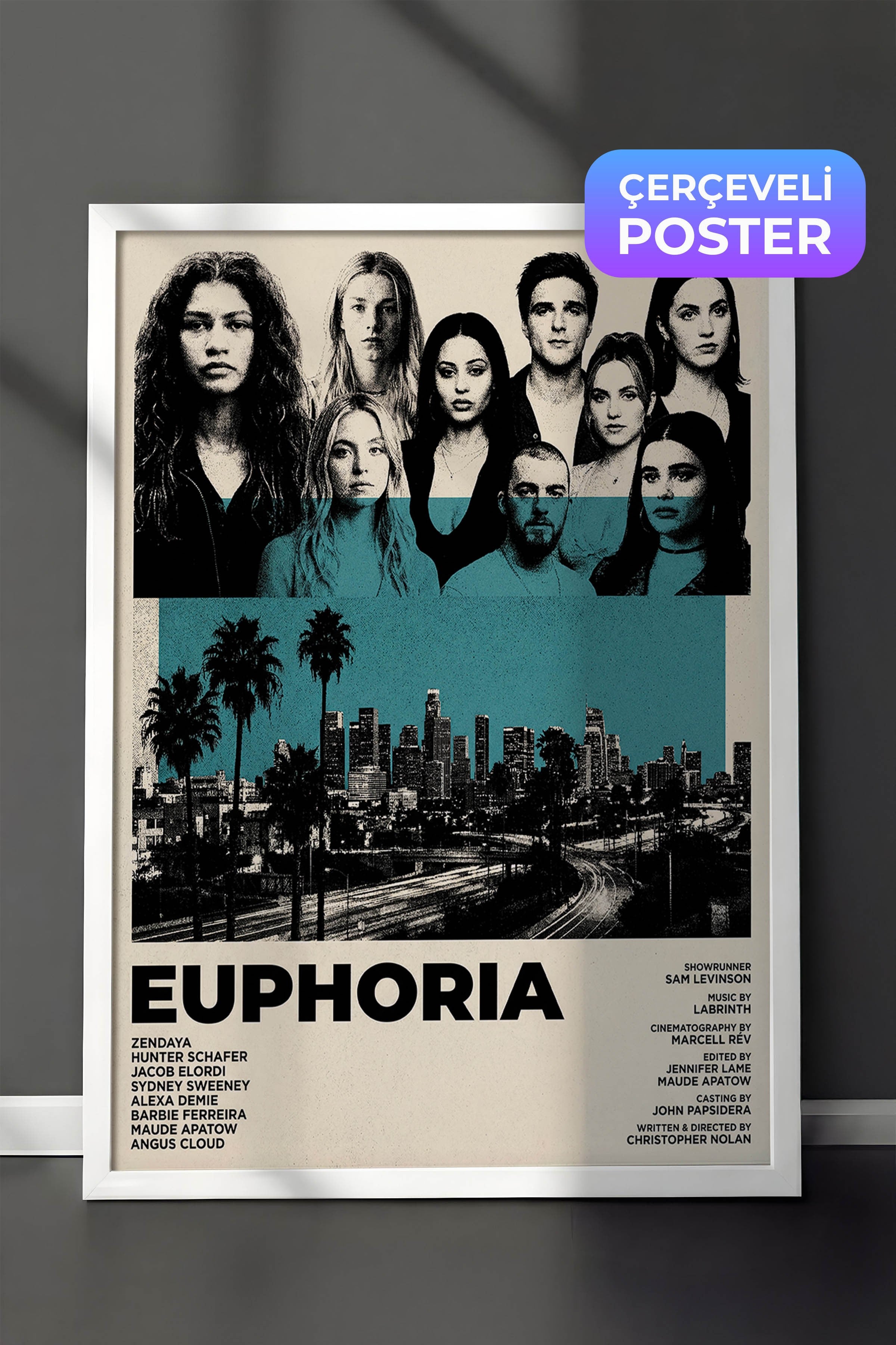 Euphoria Beyaz Çerçeveli Poster, Sinema ve Dizi Tablo, Film Dizi Afişleri NO:112791