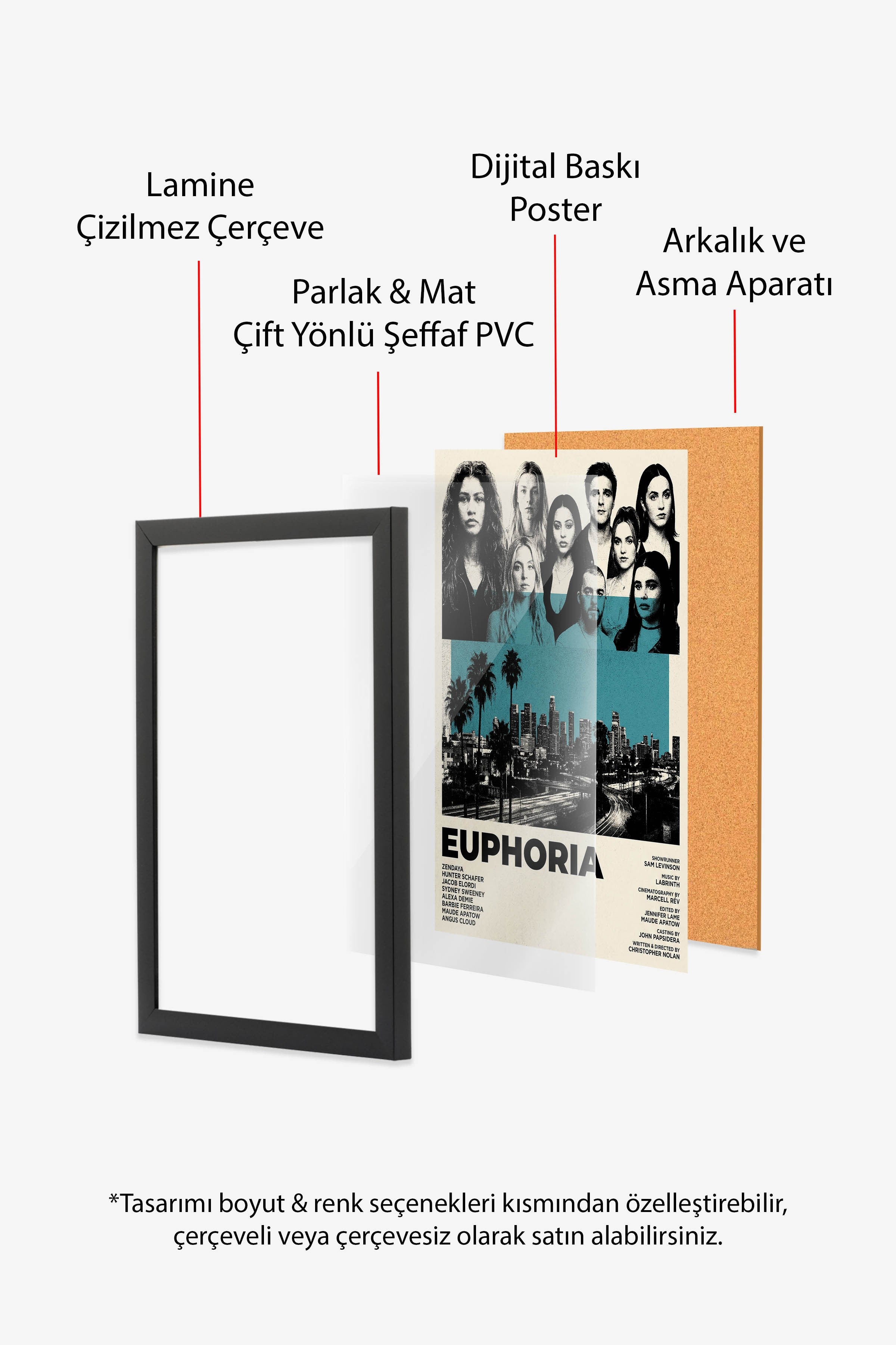 Euphoria Siyah Çerçeveli Poster, Sinema ve Dizi Tablo, Film Dizi Afişleri NO:112791